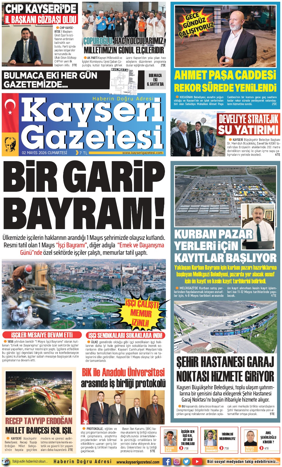 KAYSERİ GAZETESİ 02 MAYIS 2026 SAYFALARI
