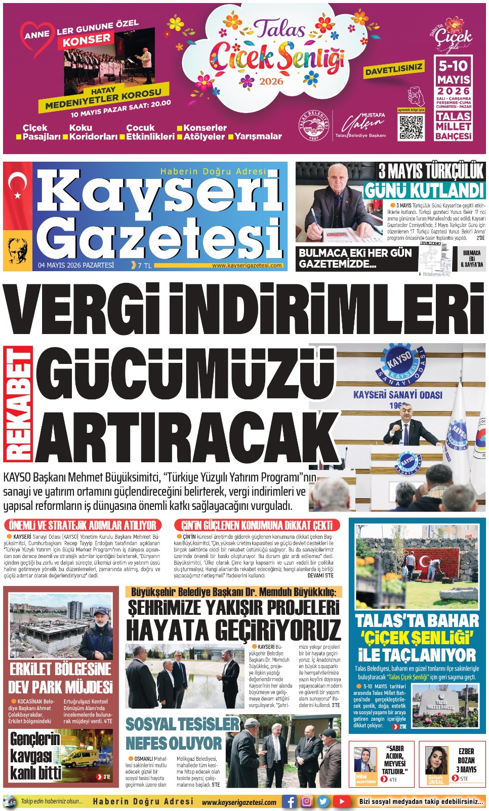 KAYSERİ GAZETESİ 04 MAYIS 2026 SAYFALARI