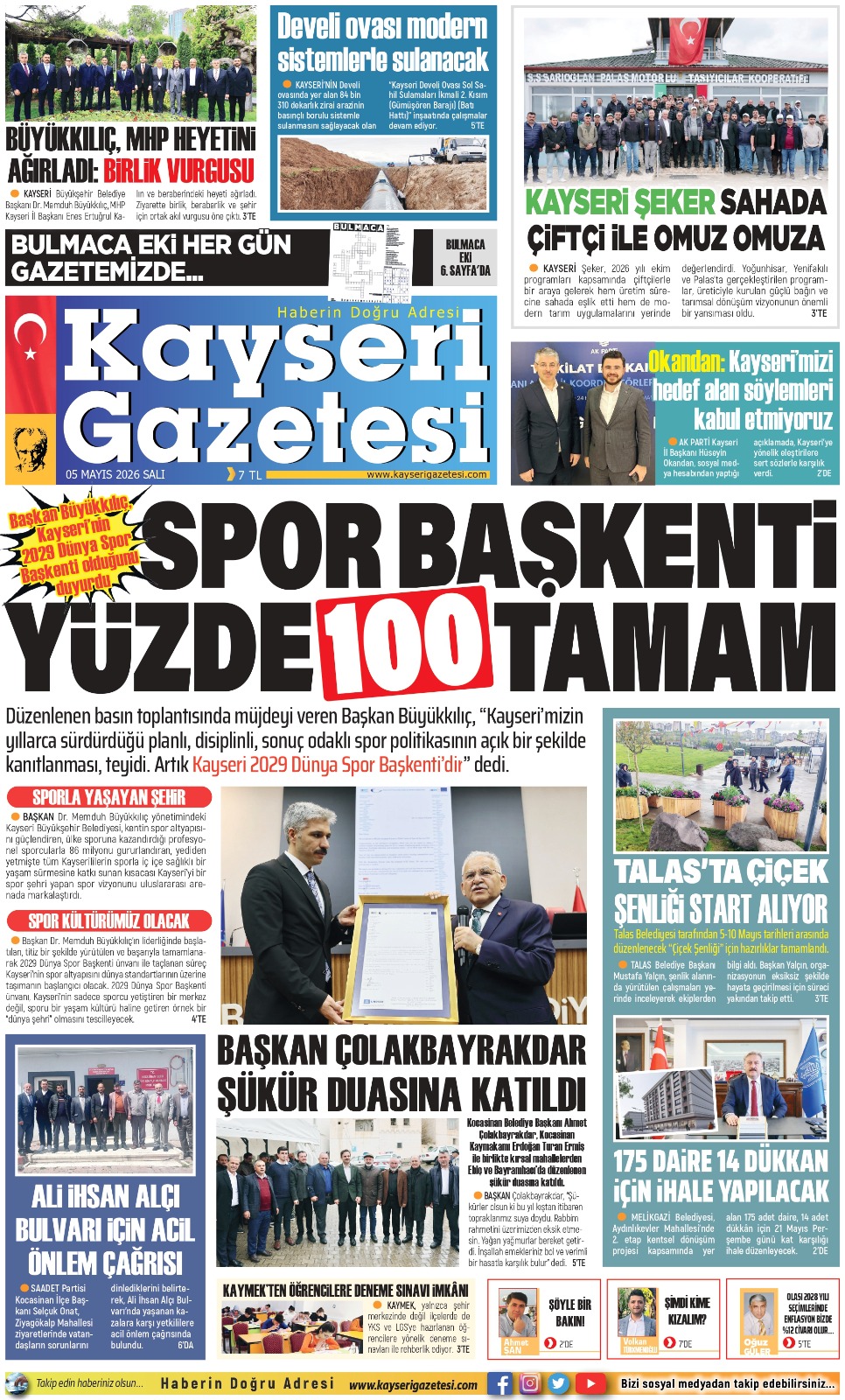 KAYSERİ GAZETESİ 05 MAYIS 2026 SAYFALARI