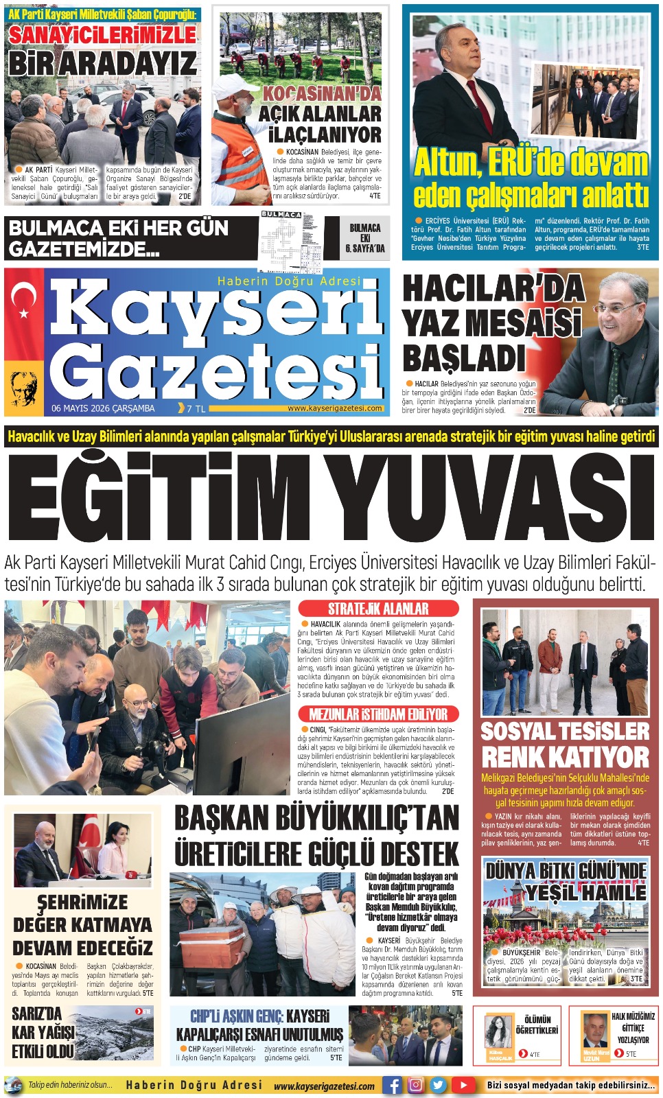 KAYSERİ GAZETESİ 06 MAYIS 2026 SAYFALARI