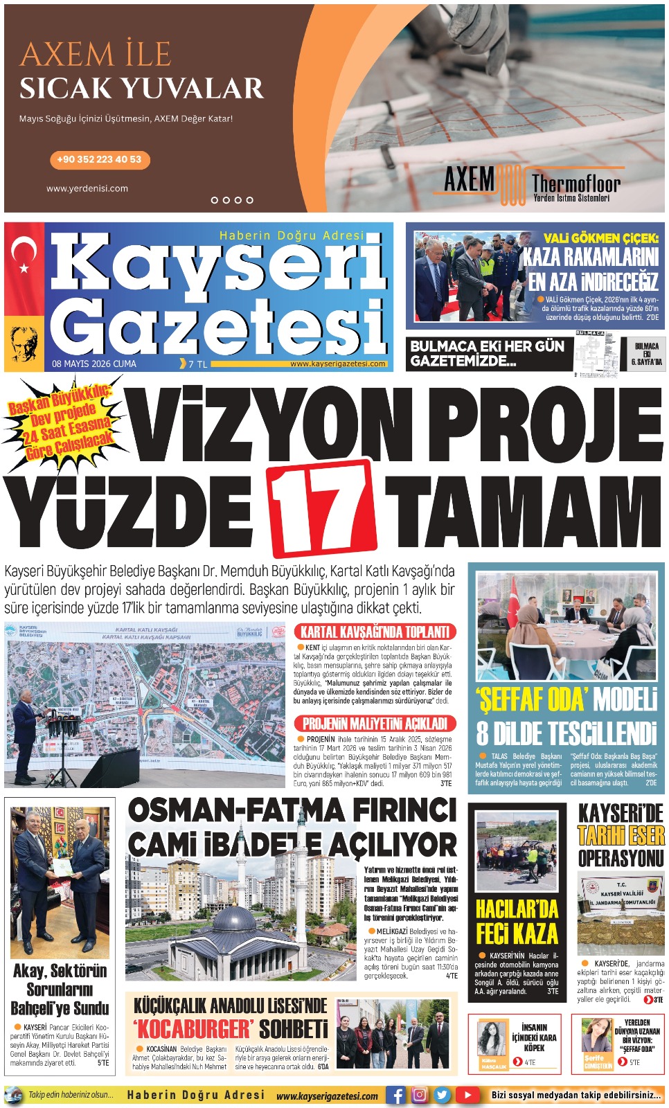 KAYSERİ GAZETESİ 08 MAYIS 2026 SAYFALARI