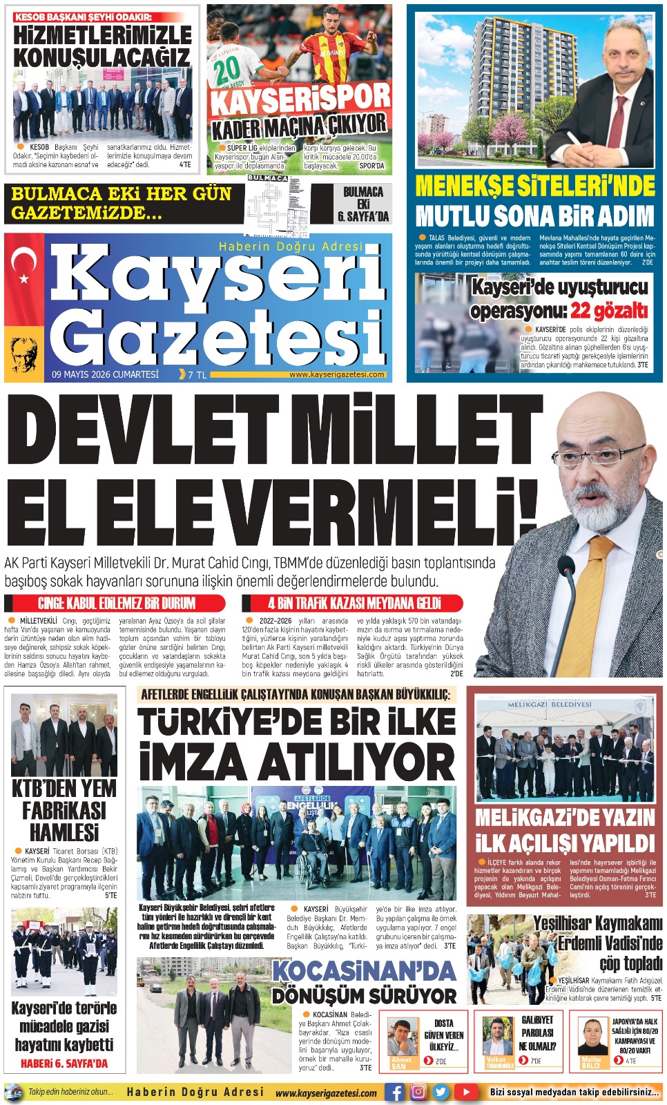 KAYSERİ GAZETESİ 09 MAYIS 2026 SAYFALARI
