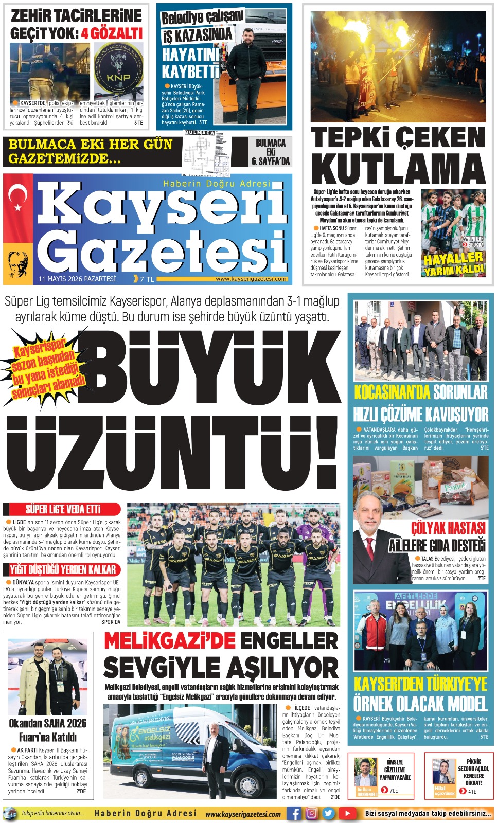KAYSERİ GAZETESİ 11 MAYIS 2026 SAYFALARI