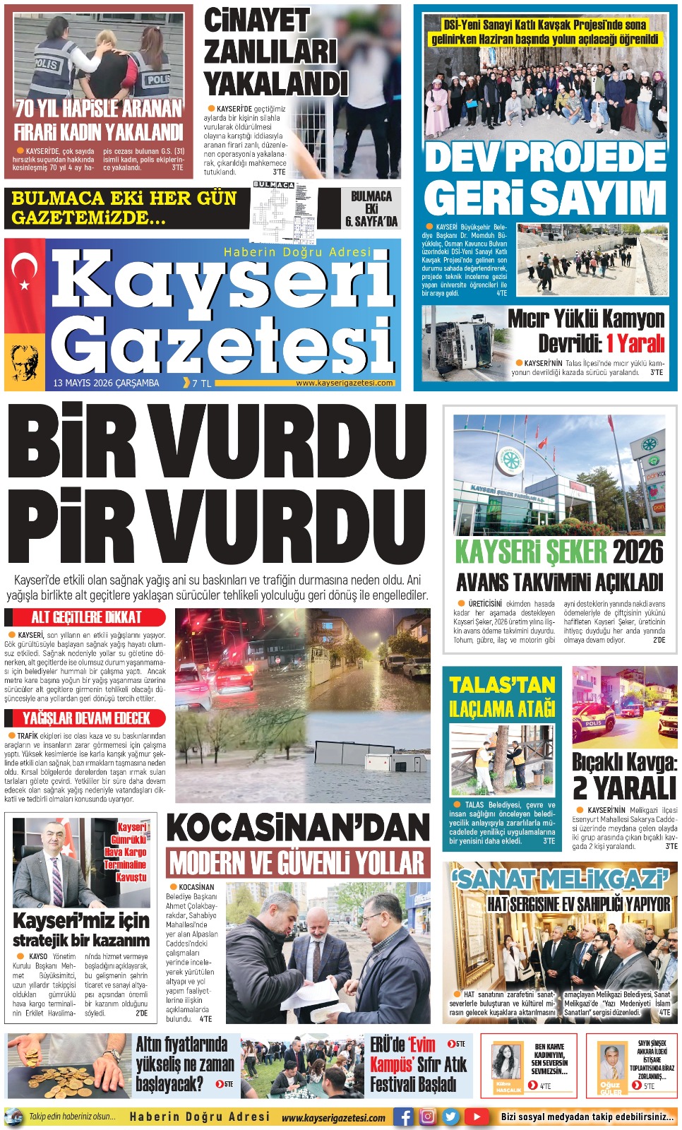 KAYSERİ GAZETESİ 13 MAYIS 2026 SAYFALARI
