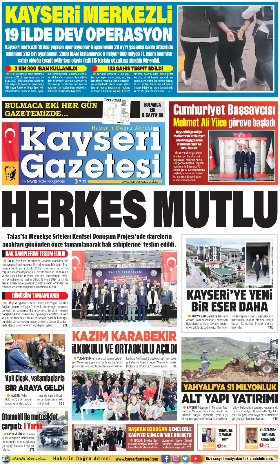KAYSERİ GAZETESİ 14 MAYIS 2026 SAYFALARI
