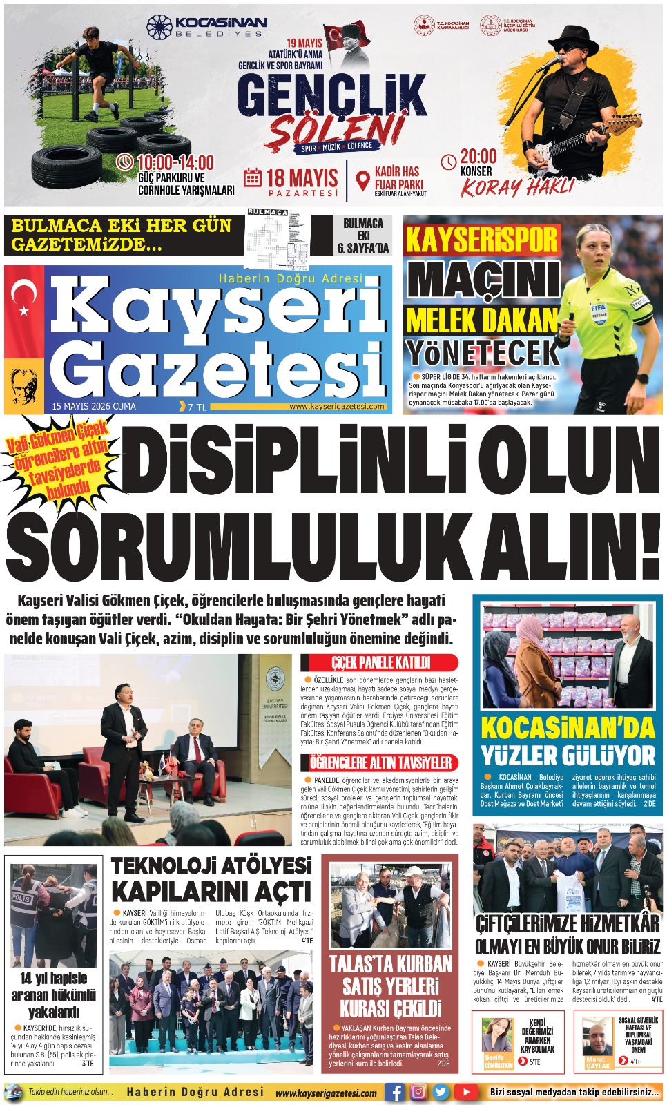 KAYSERİ GAZETESİ 15 MAYIS 2026 SAYFALARI