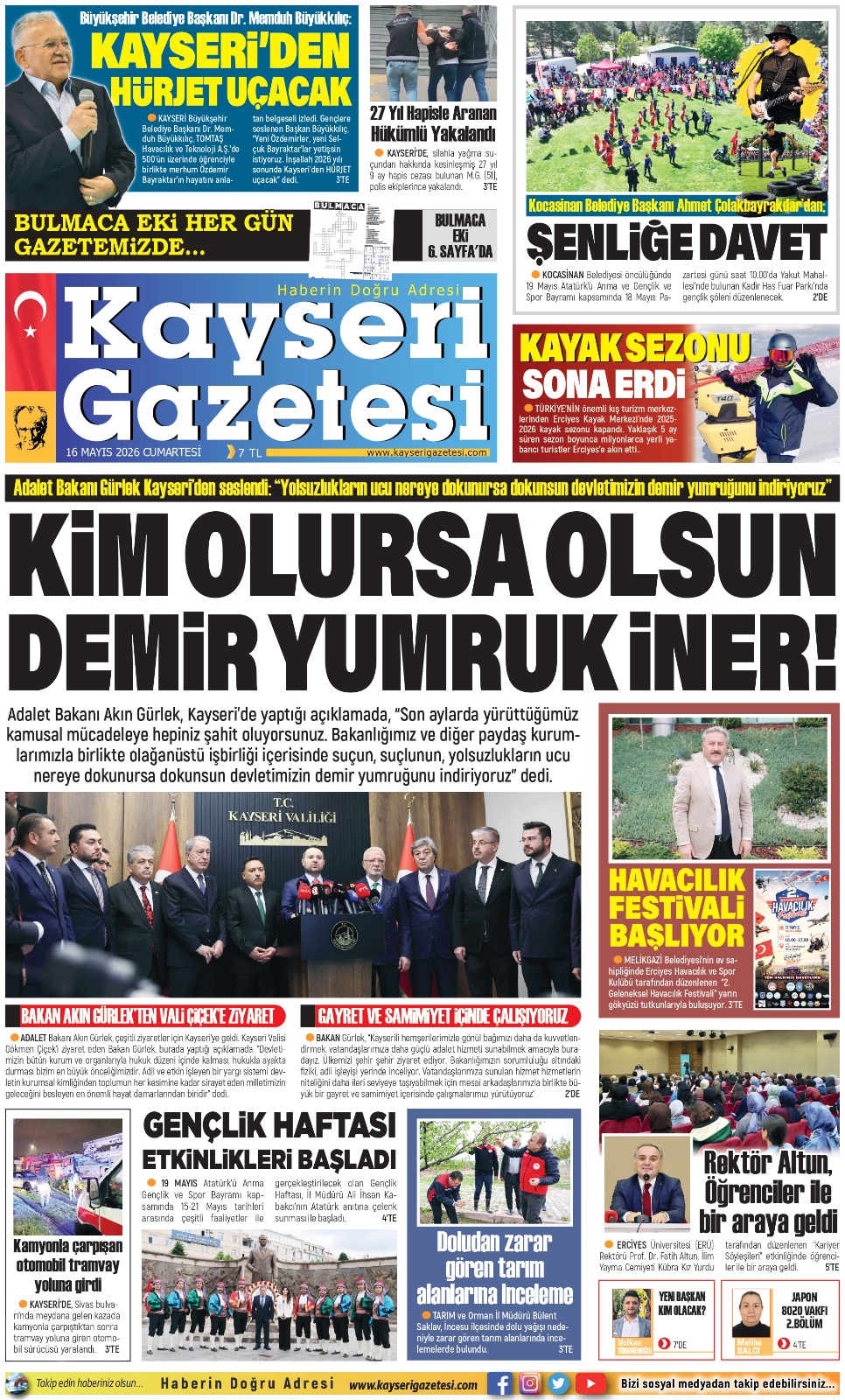 KAYSERİ GAZETESİ 16 MAYIS 2026 SAYFALARI
