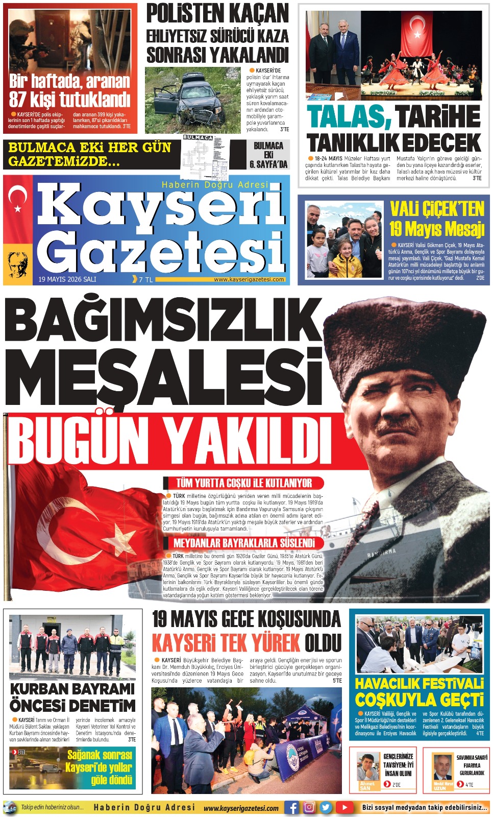 KAYSERİ GAZETESİ 19 MAYIS 2026 SAYFALARI