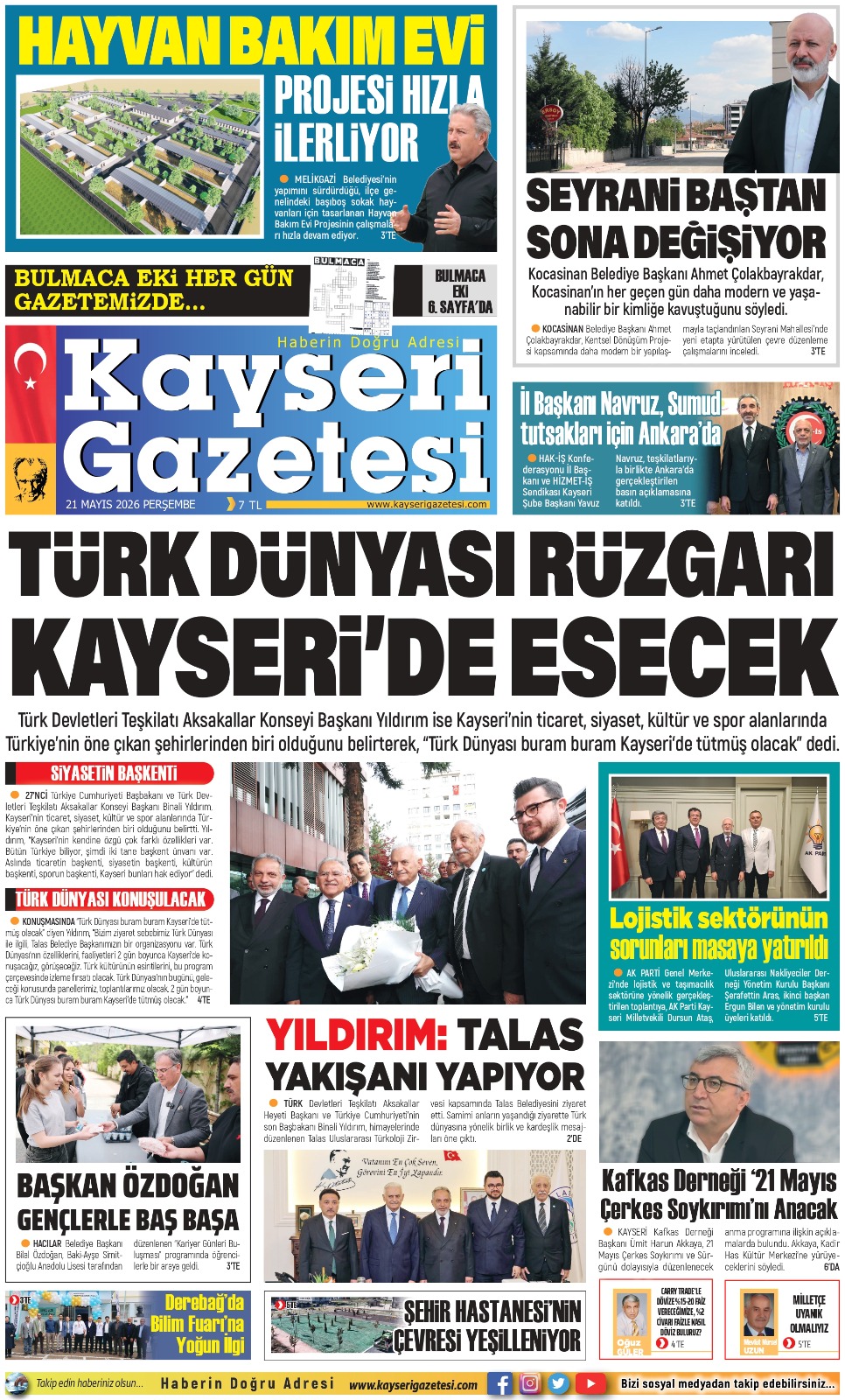 KAYSERİ GAZETESİ 21 MAYIS 2026 SAYFALARI
