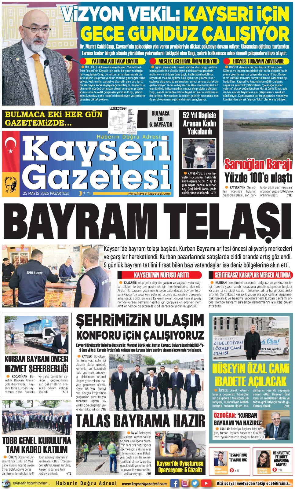 KAYSERİ GAZETESİ 25 MAYIS 2026 SAYFALARI
