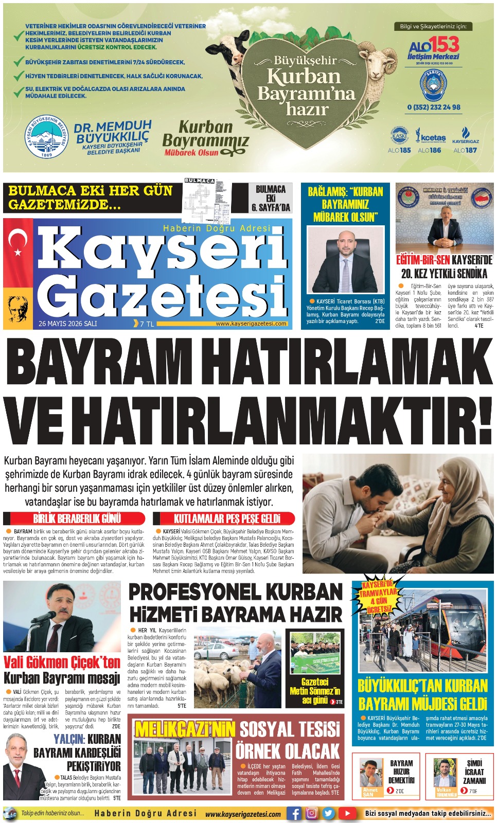 KAYSERİ GAZETESİ 26 MAYIS 2026 SAYFALARI