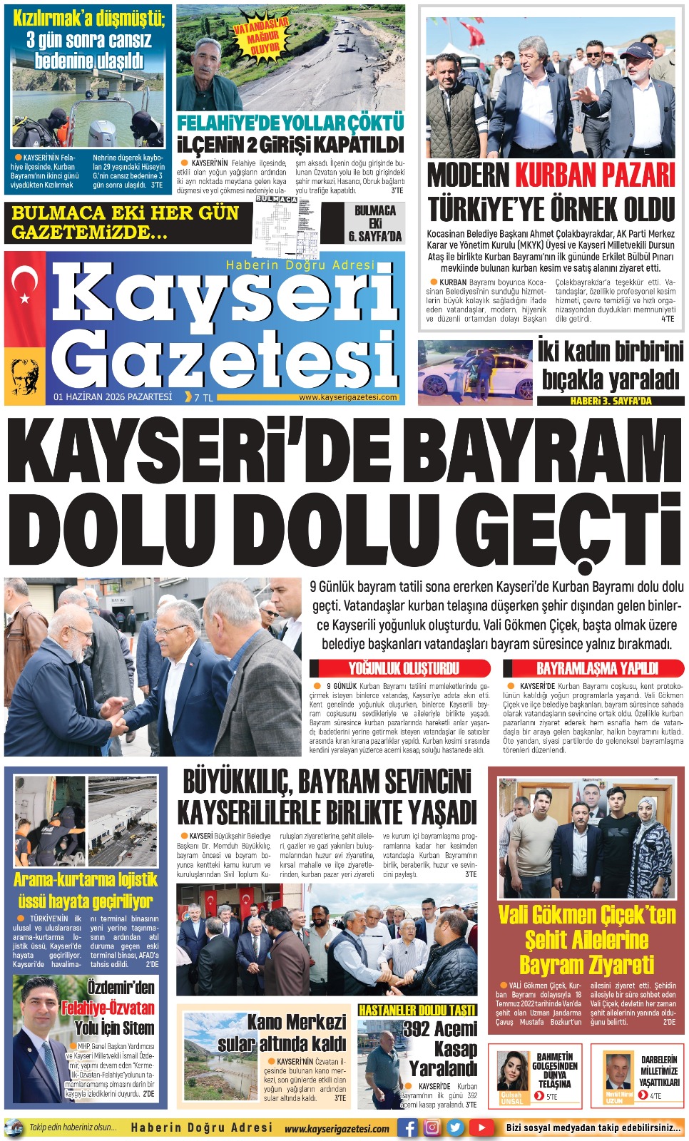 KAYSERİ GAZETESİ 01 HAZİRAN 2026 SAYFALARI