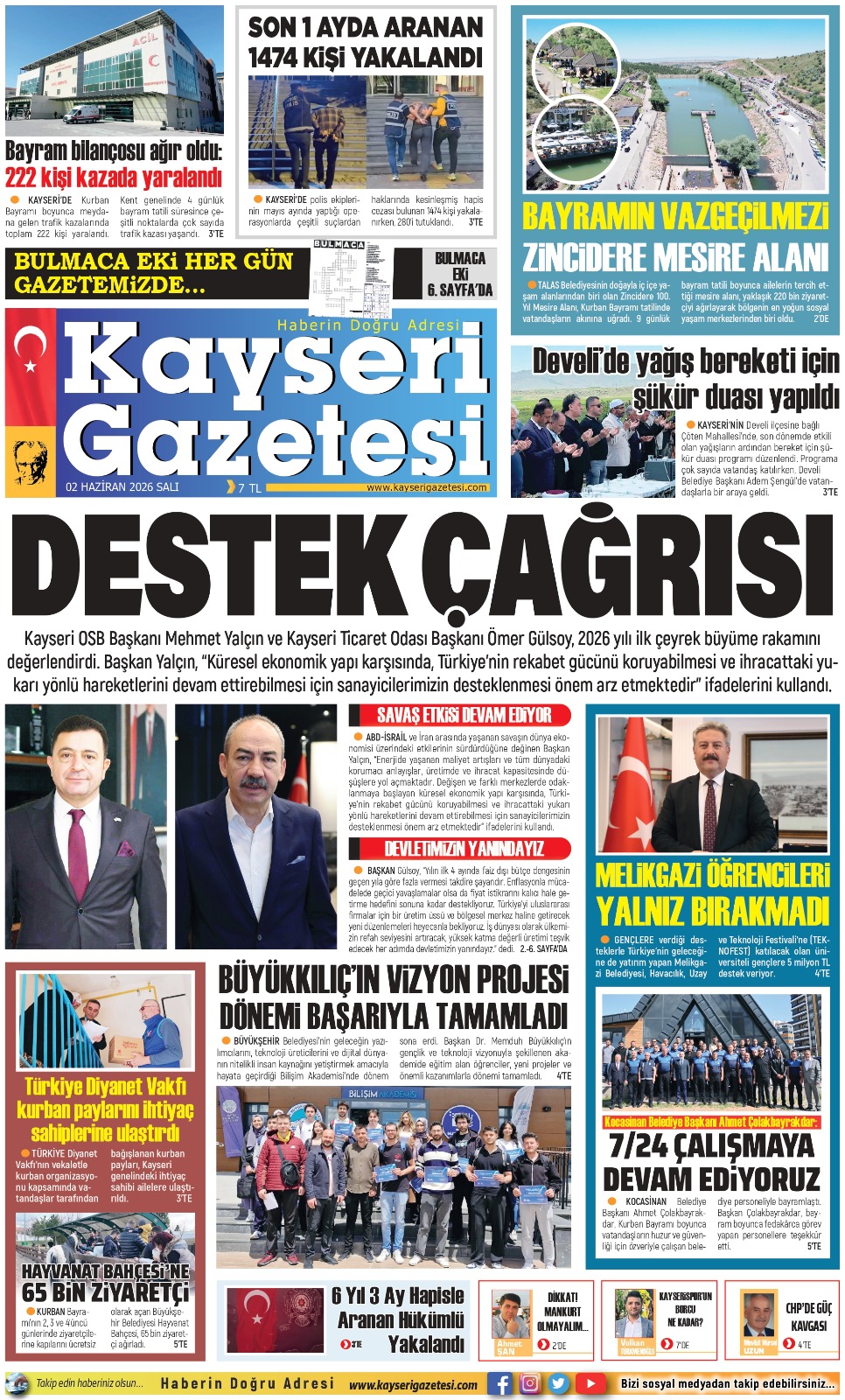 KAYSERİ GAZETESİ 02 HAZİRAN 2026 SAYFALARI