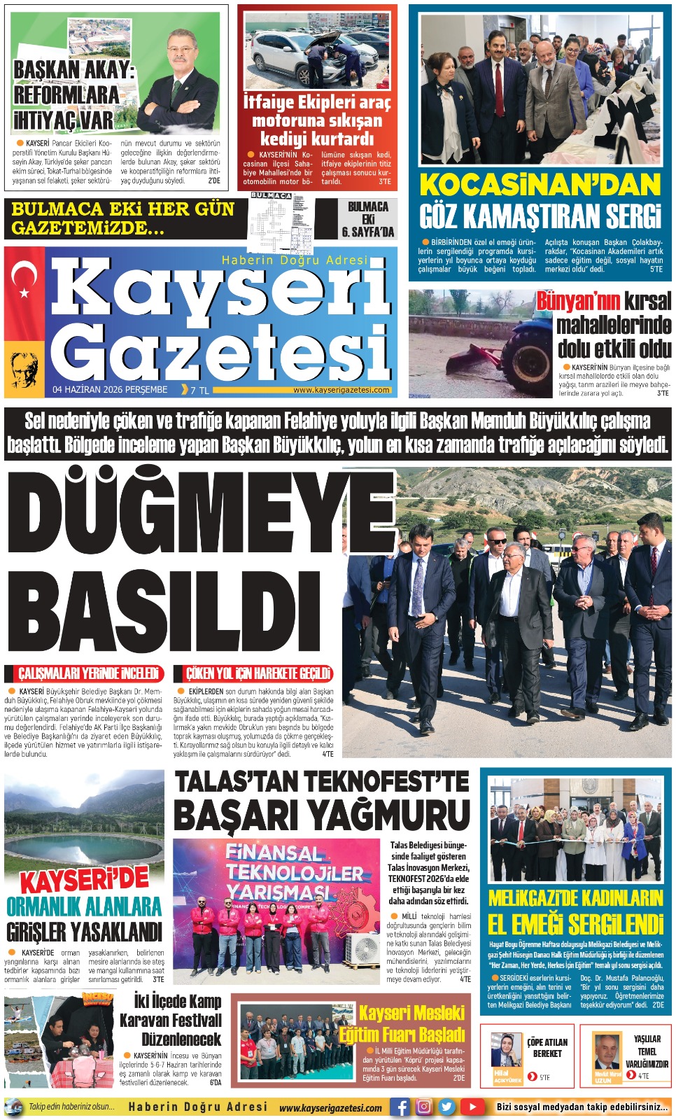 KAYSERİ GAZETESİ 04 HAZİRAN 2026 SAYFALARI