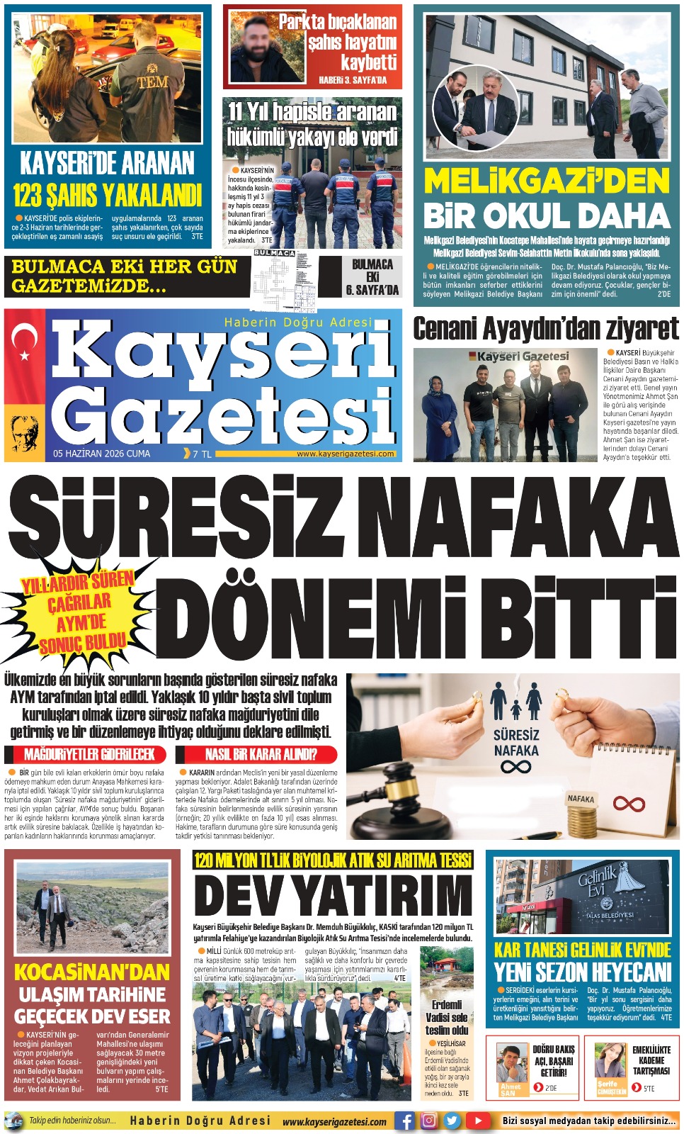 KAYSERİ GAZETESİ 05 HAZİRAN 2026 SAYFALARI