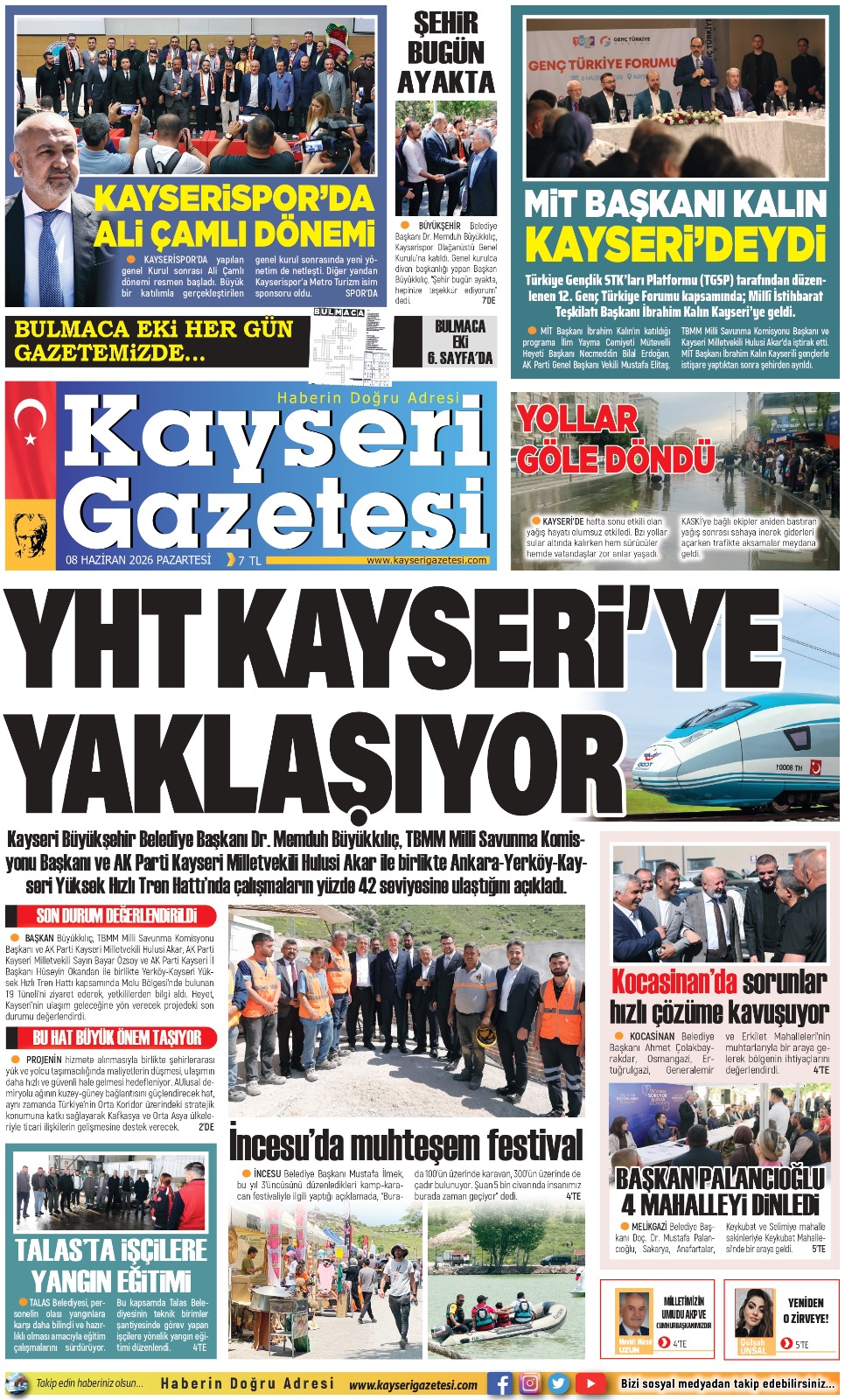 KAYSERİ GAZETESİ 08 HAZİRAN 2026 SAYFALARI