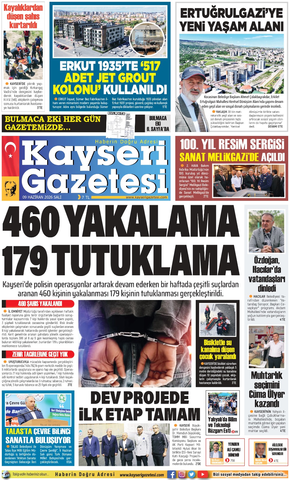 KAYSERİ GAZETESİ 09 HAZİRAN 2026 SAYFALARI