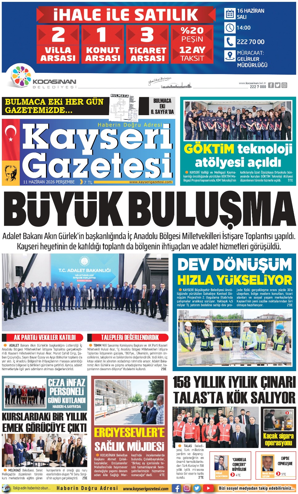 KAYSERİ GAZETESİ 11 HAZİRAN 2026 SAYFALARI