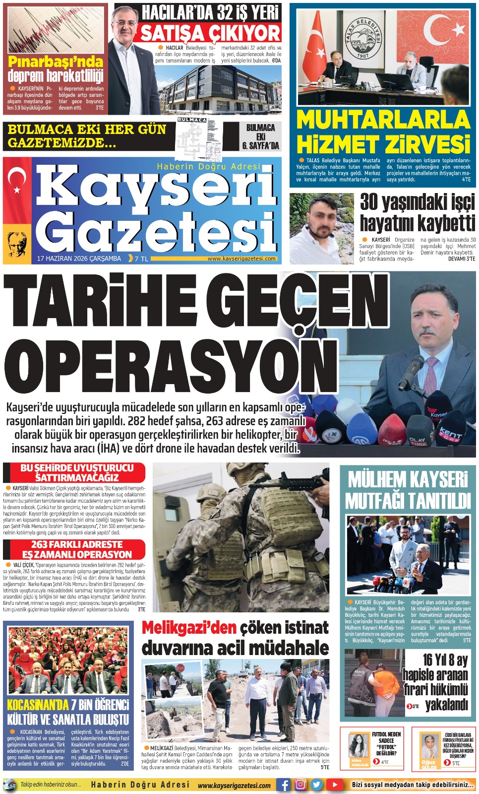KAYSERİ GAZETESİ 17 HAZİRAN 2026 SAYFALARI