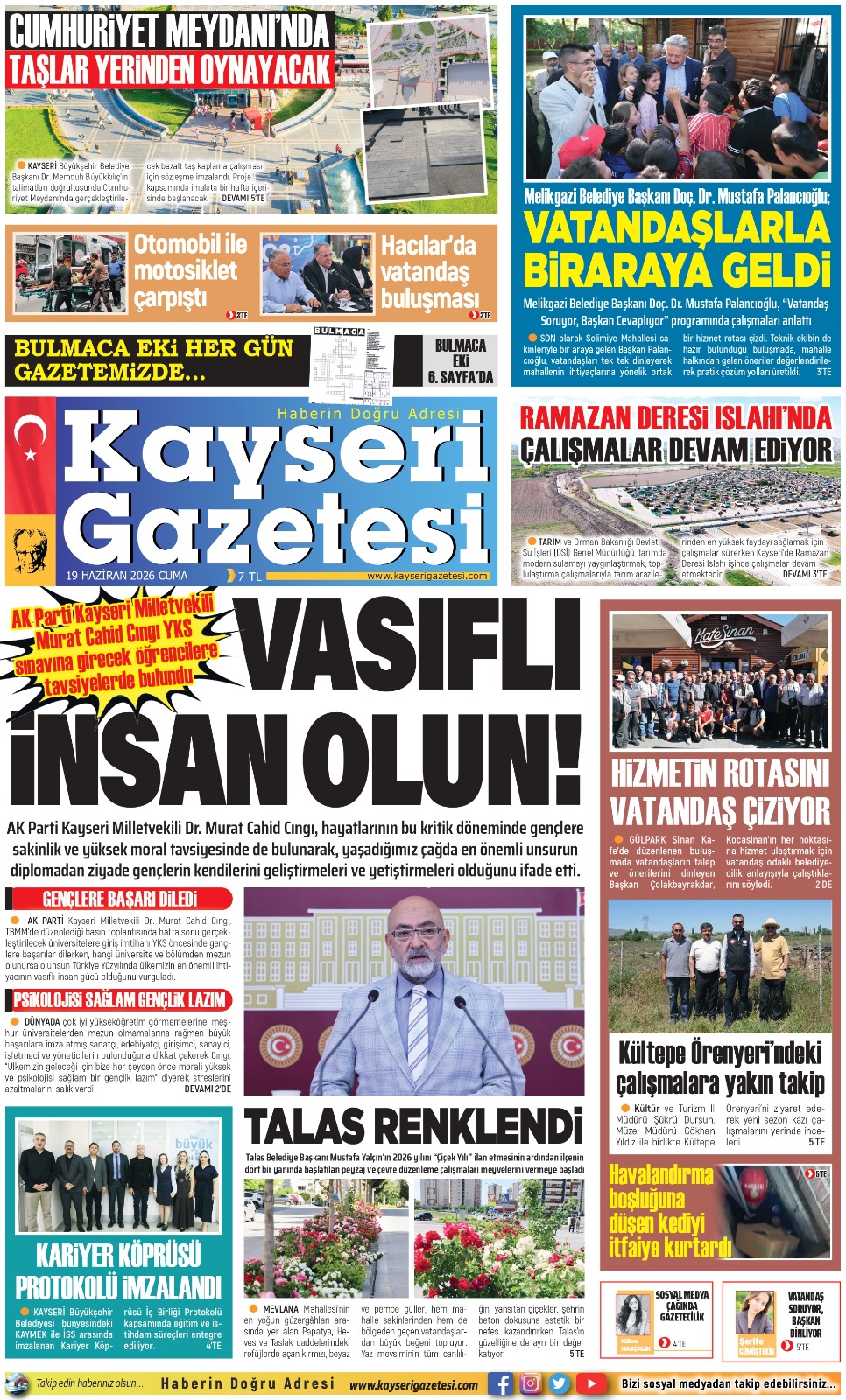KAYSERİ GAZETESİ 19 HAZİRAN 2026 SAYFALARI