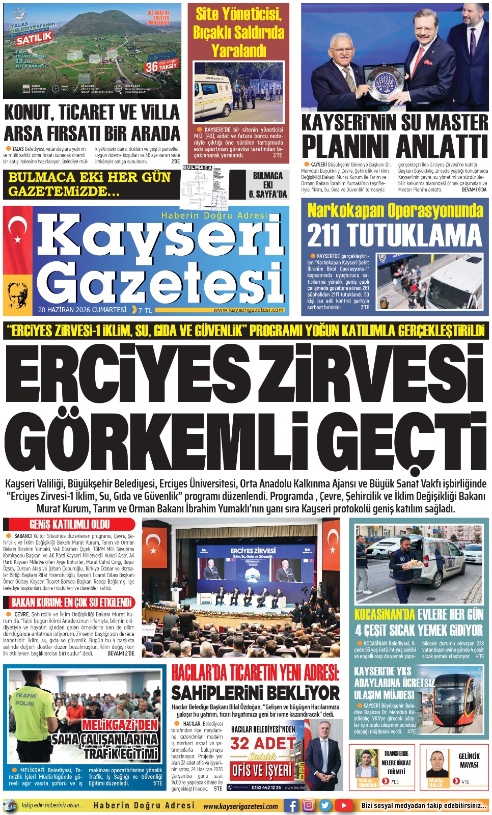 KAYSERİ GAZETESİ 20 HAZİRAN 2026 SAYFALARI