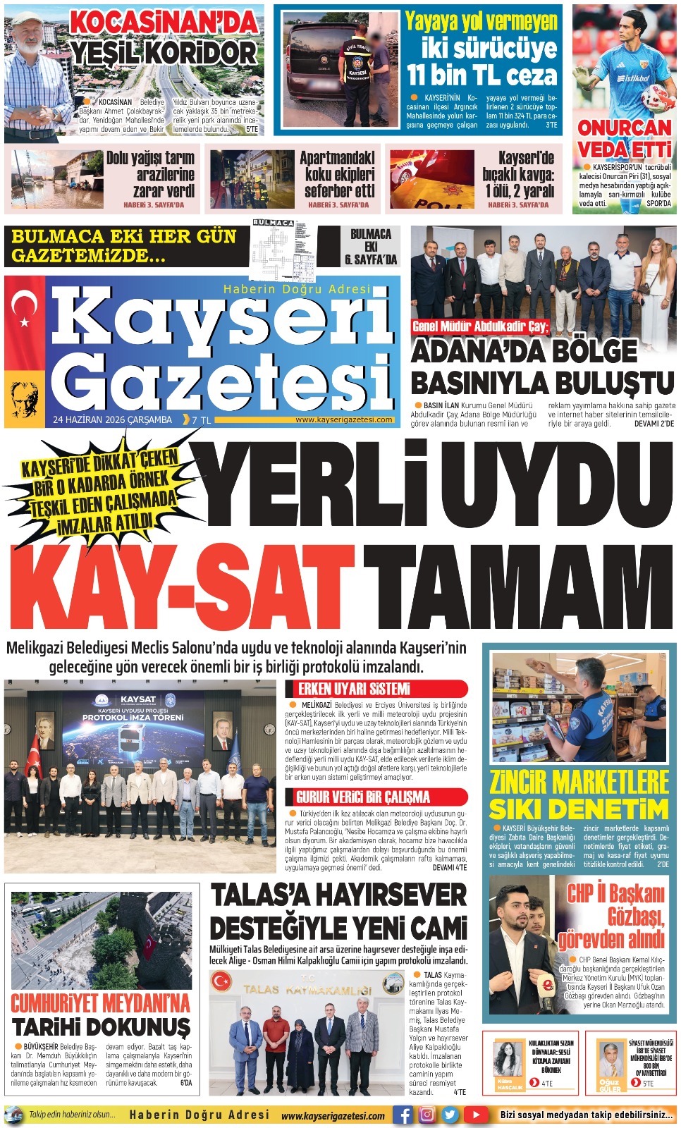 KAYSERİ GAZETESİ 24 HAZİRAN 2026 SAYFALARI