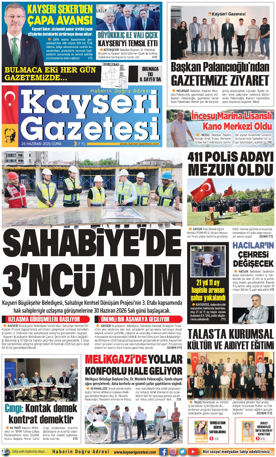 KAYSERİ GAZETESİ 26 HAZİRAN 2026 SAYFALARI