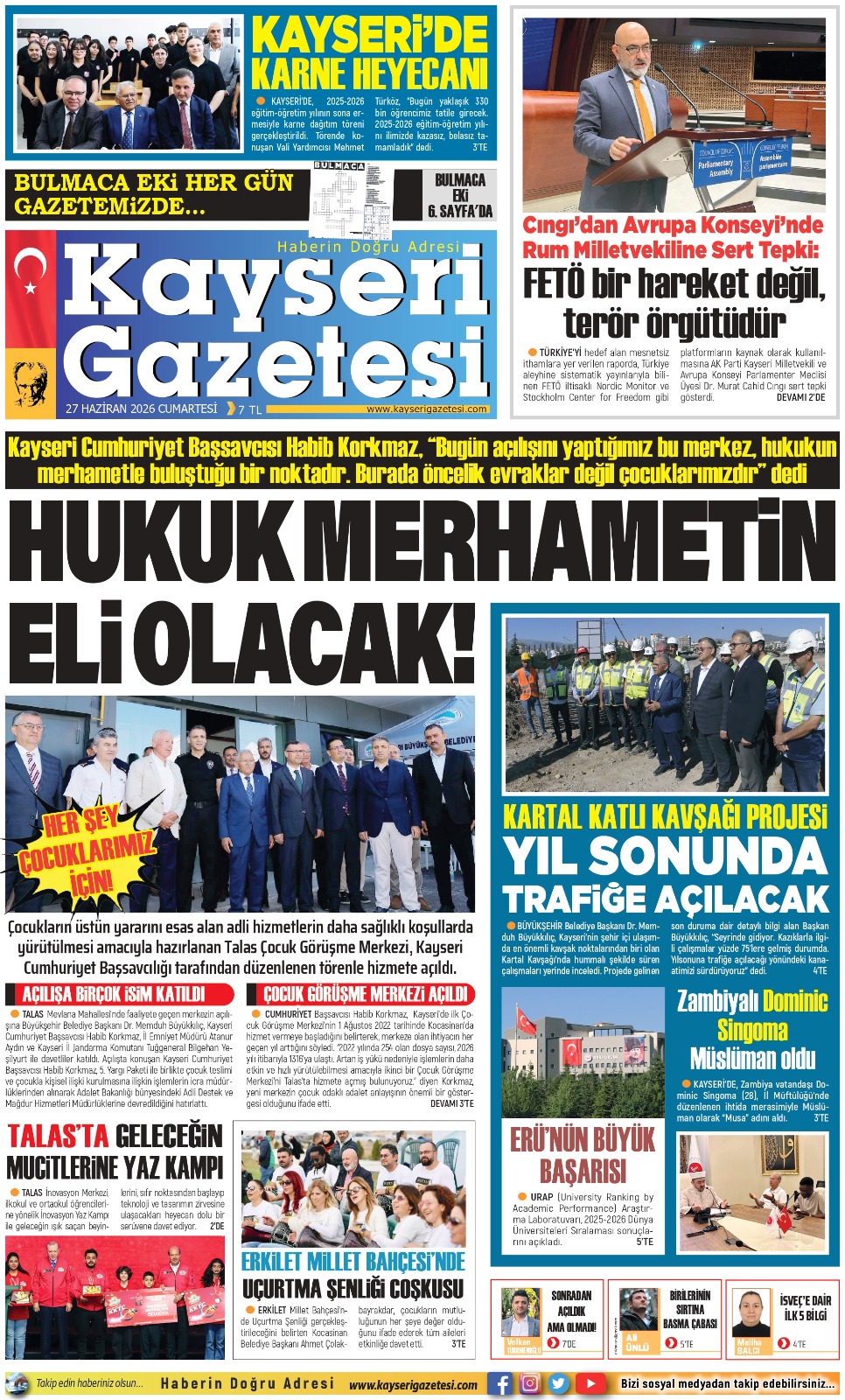 KAYSERİ GAZETESİ 27 HAZİRAN 2026 SAYFALARI