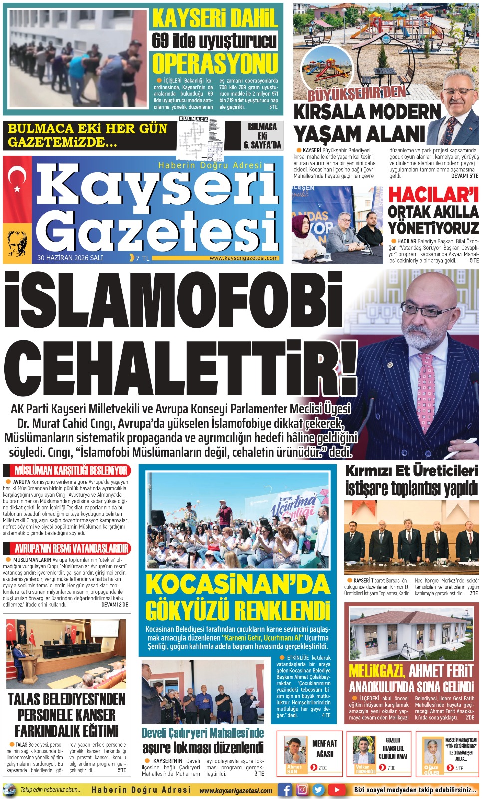 KAYSERİ GAZETESİ 30 HAZİRAN 2026 SAYFALARI