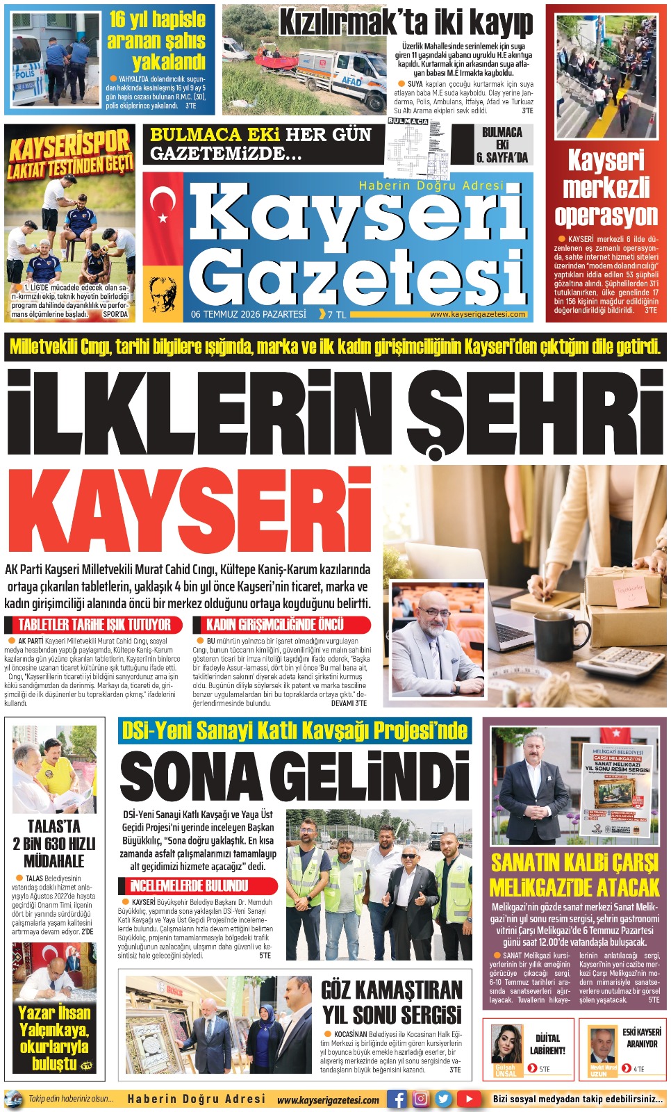 KAYSERİ GAZETESİ 06 TEMMUZ 2026 SAYFALARI