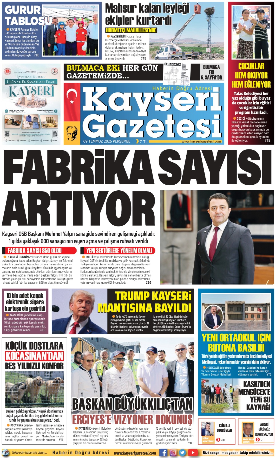 KAYSERİ GAZETESİ 09 TEMMUZ 2026 SAYFALARI
