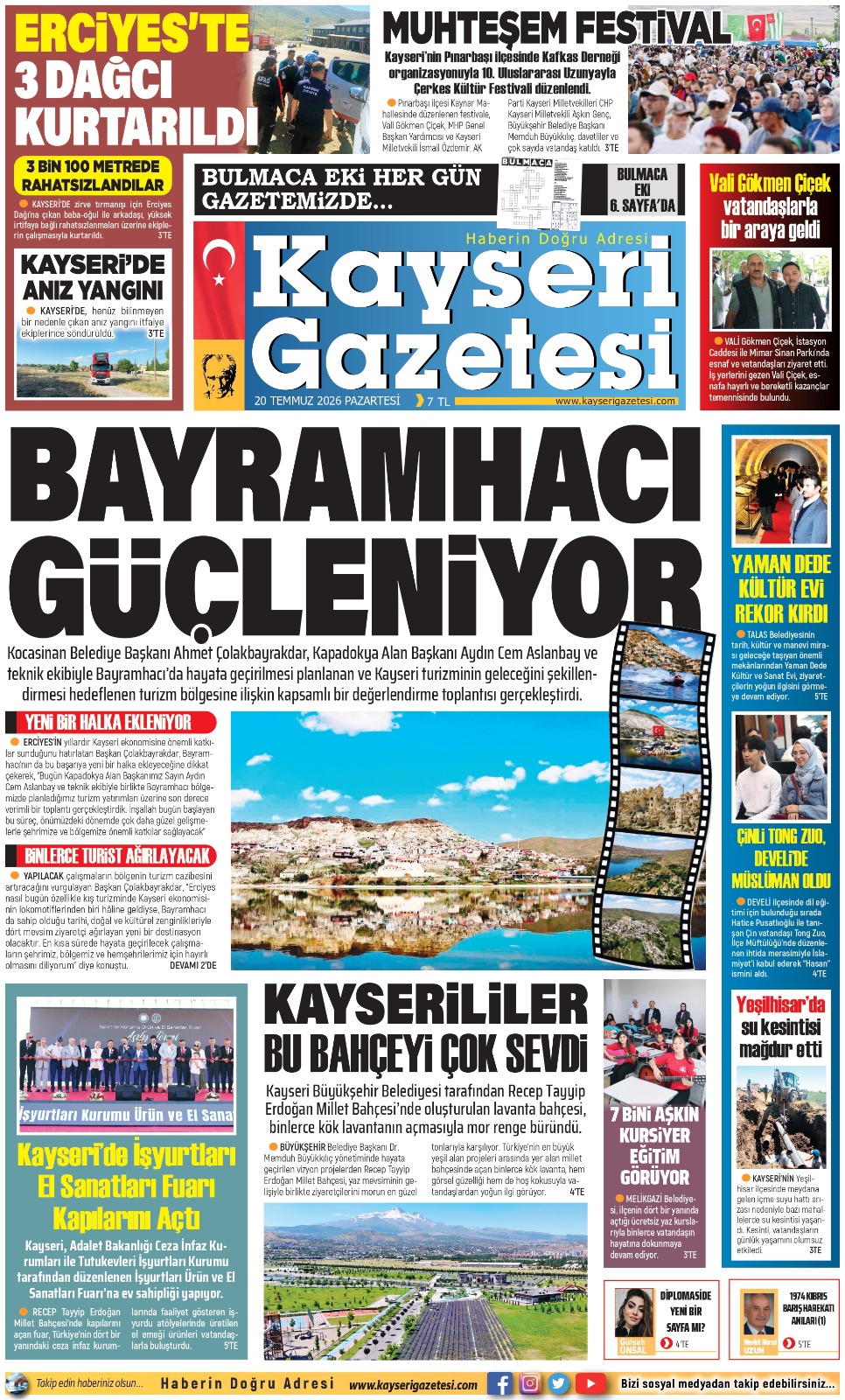 KAYSERİ GAZETESİ 20 TEMMUZ 2026 SAYFALARI