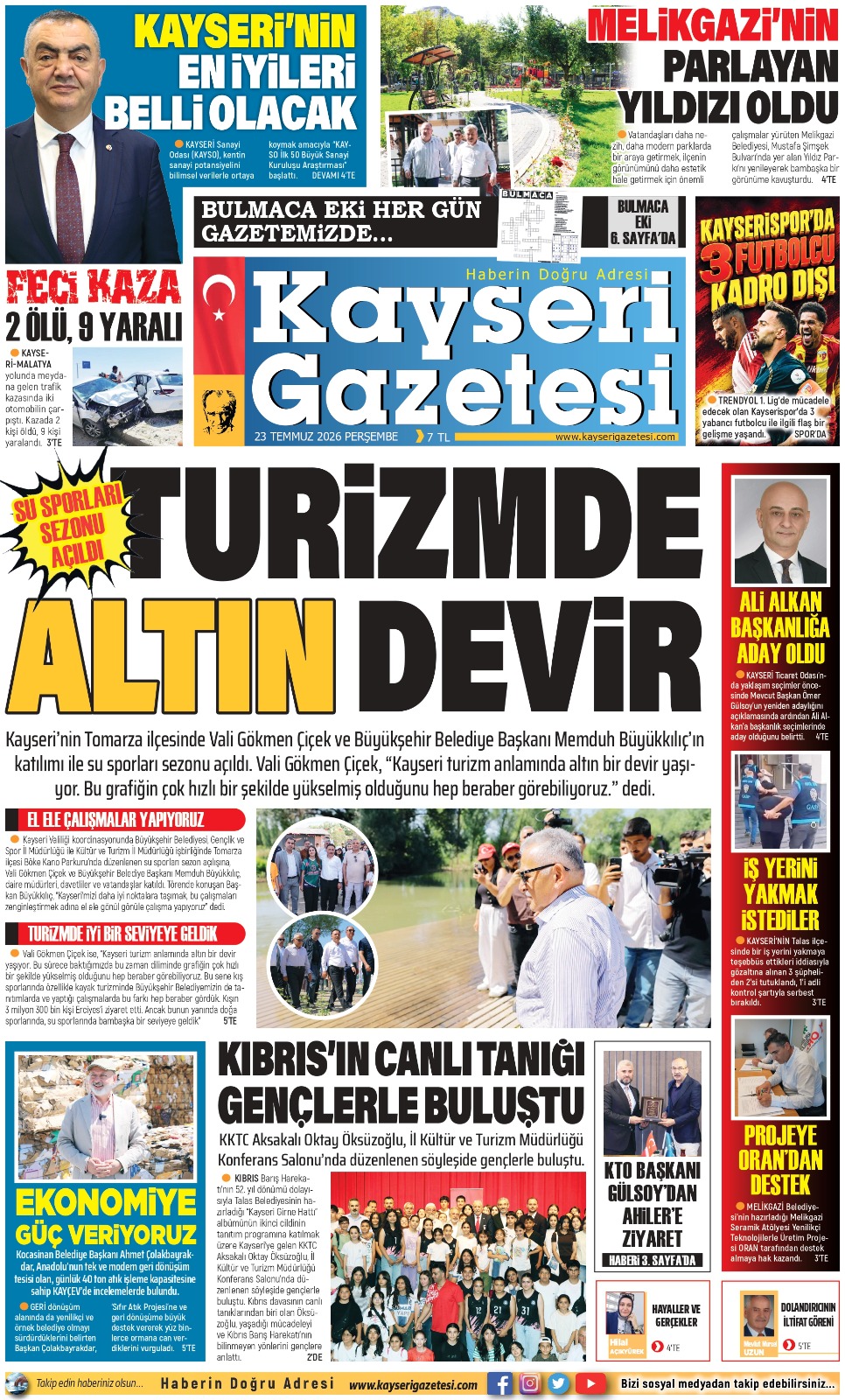 KAYSERİ GAZETESİ 23 TEMMUZ 2026 SAYFALARI