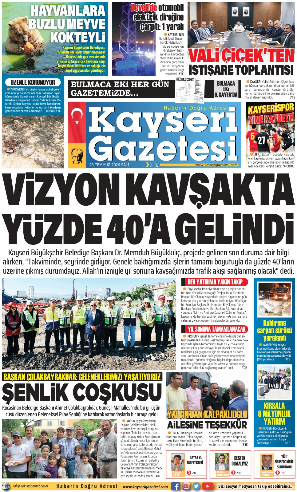 KAYSERİ GAZETESİ 28 TEMMUZ 2026 SAYFALARI