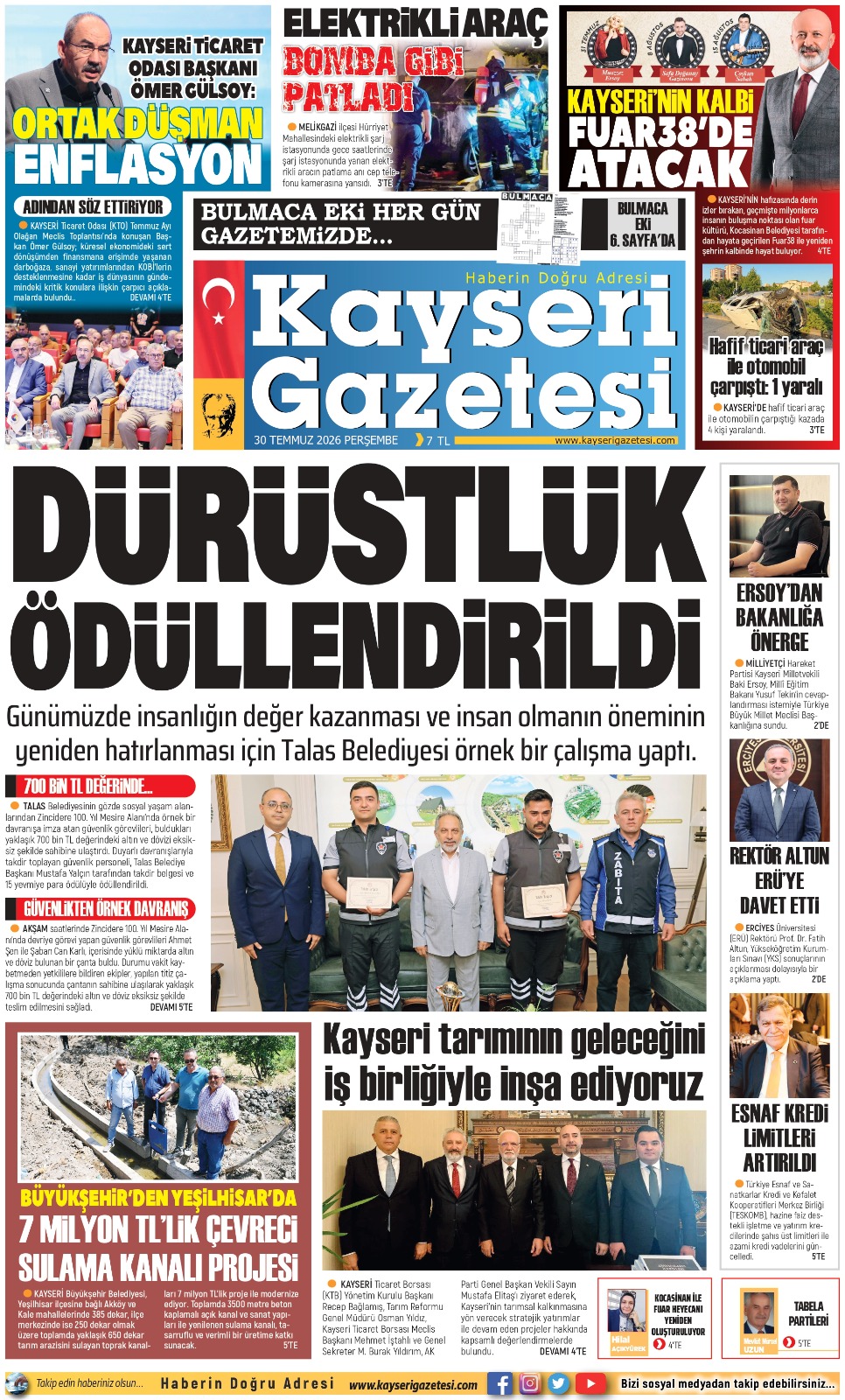 KAYSERİ GAZETESİ 30 TEMMUZ 2026 SAYFALARI