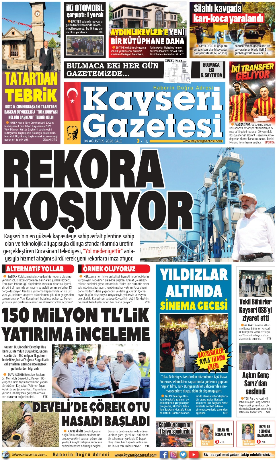 KAYSERİ GAZETESİ 04 AĞUSTOS 2026 SAYFALARI