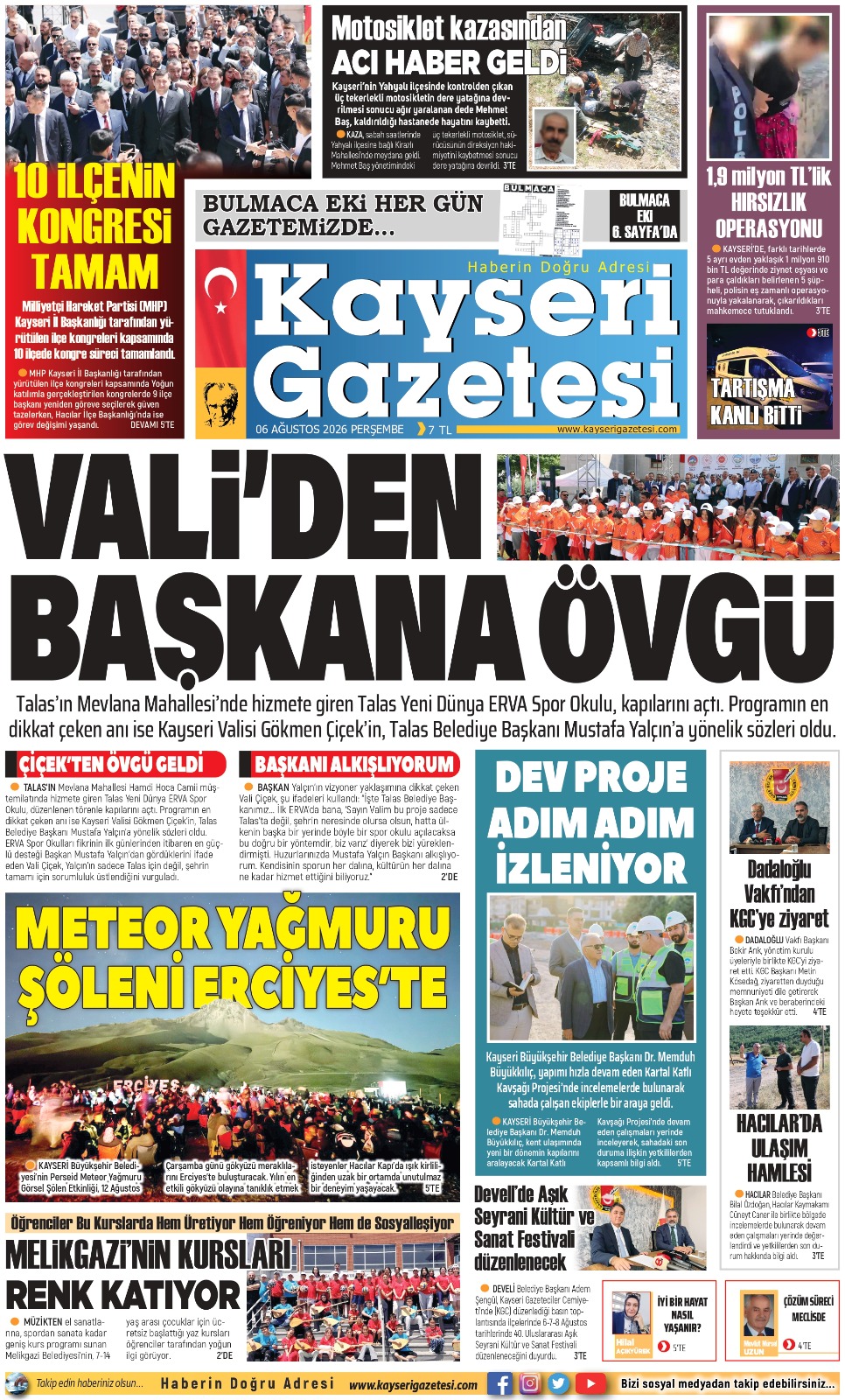 KAYSERİ GAZETESİ 06 AĞUSTOS 2026 SAYFALARI