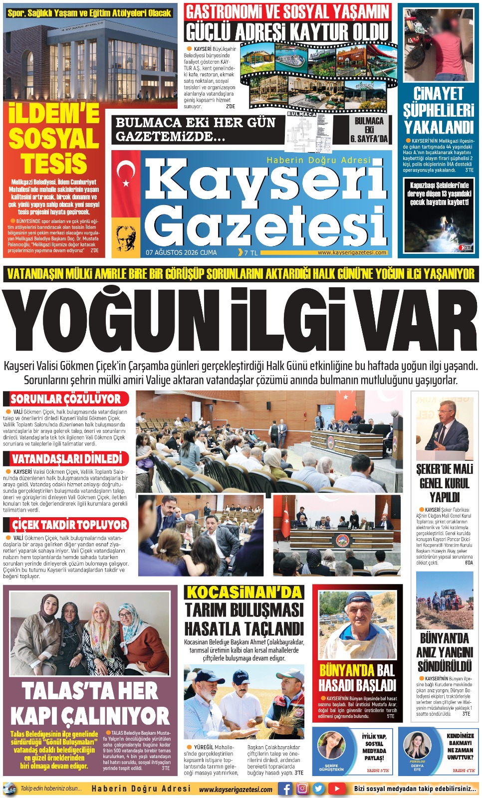 KAYSERİ GAZETESİ 07 AĞUSTOS 2026 SAYFALARI