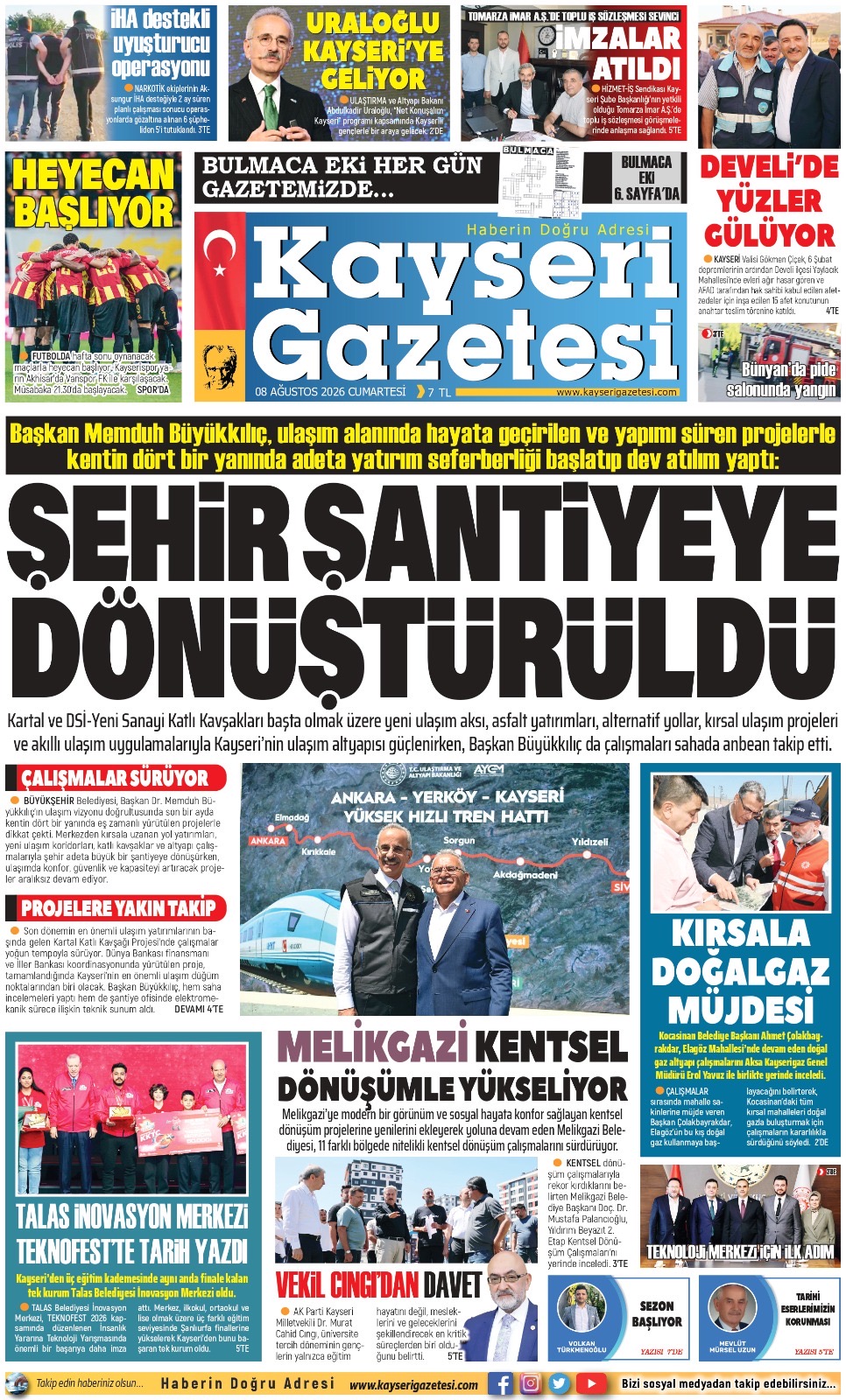 KAYSERİ GAZETESİ 08 AĞUSTOS 2026 SAYFALARI