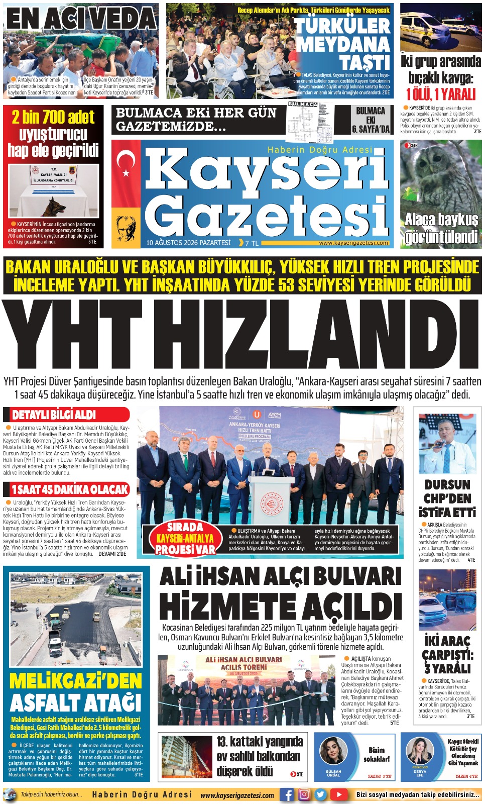 KAYSERİ GAZETESİ 10 AĞUSTOS 2026 SAYFALARI