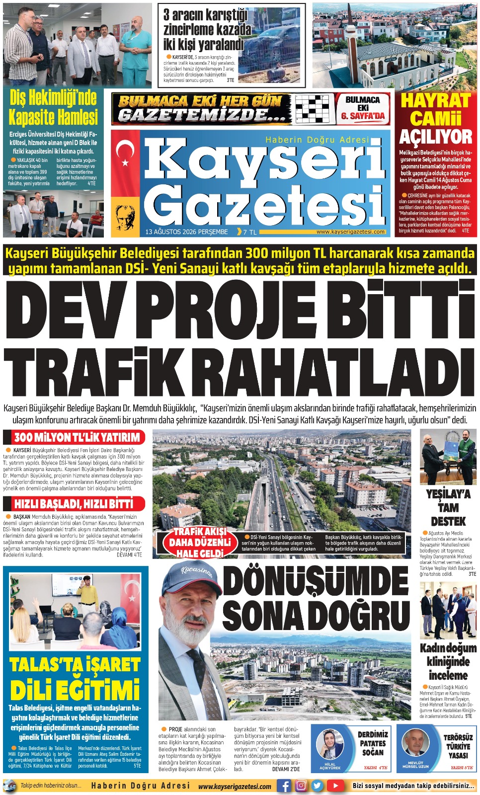 KAYSERİ GAZETESİ 13 AĞUSTOS 2026 SAYFALARI