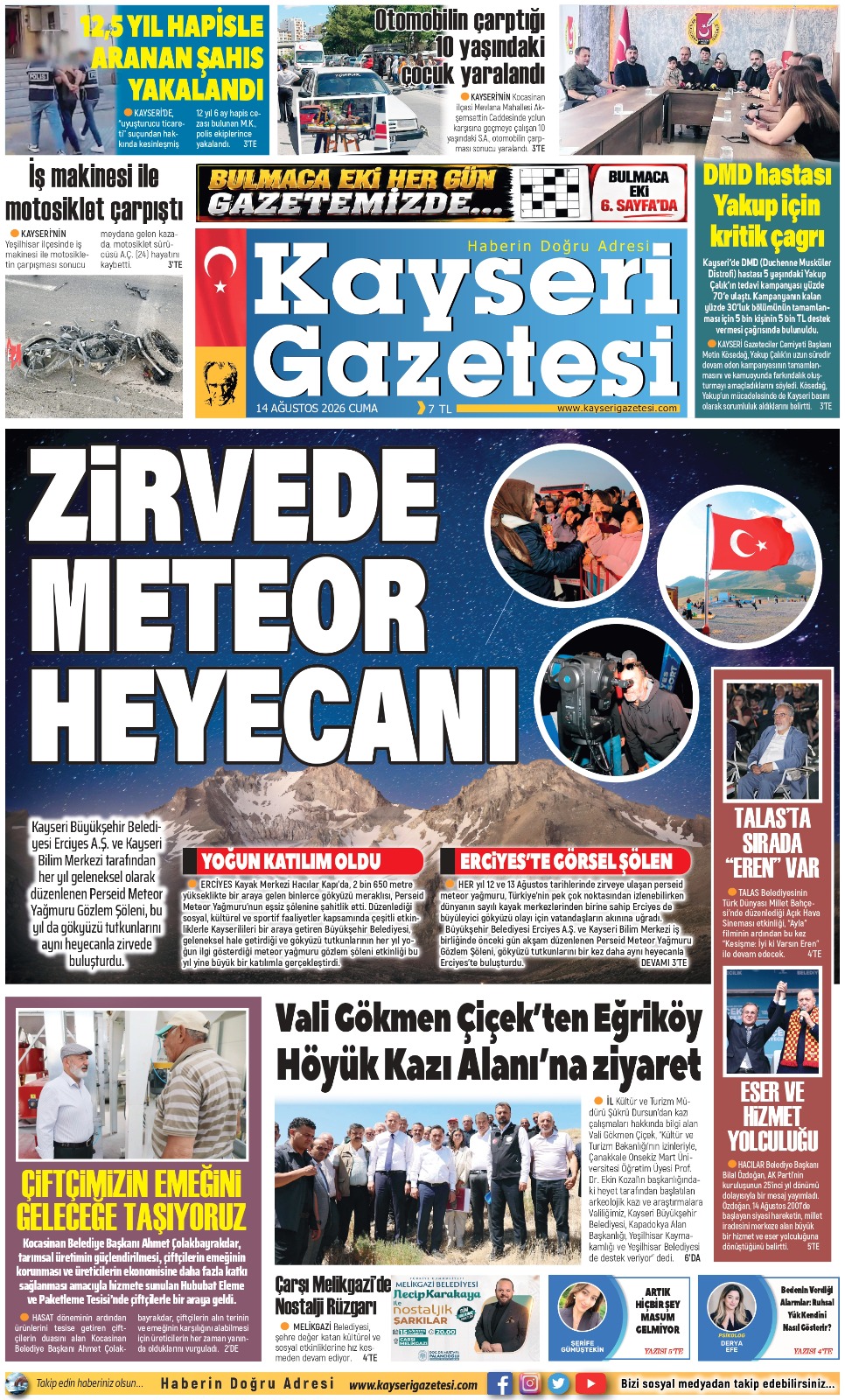 KAYSERİ GAZETESİ 14 AĞUSTOS 2026 SAYFALARI