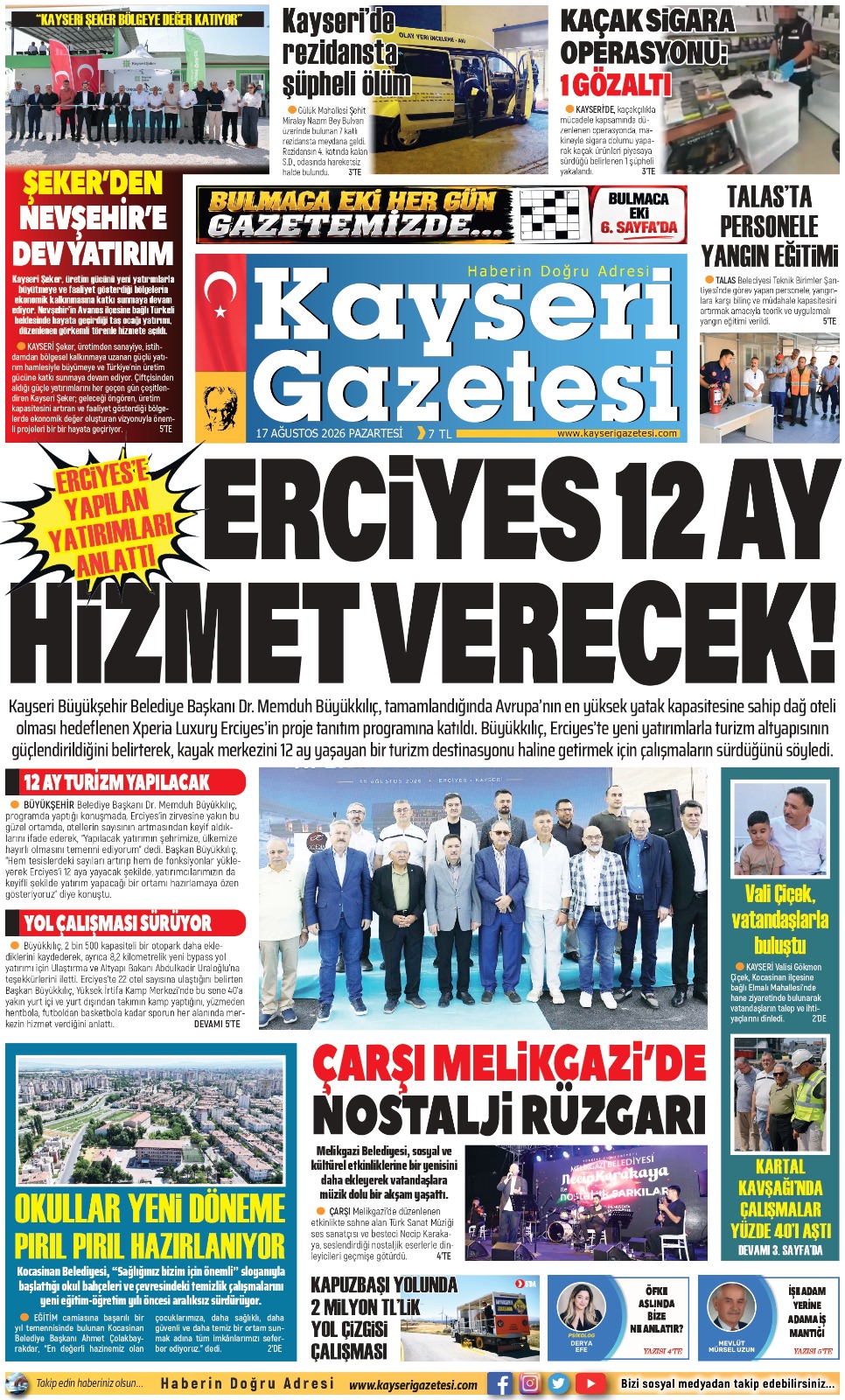 KAYSERİ GAZETESİ 17 AĞUSTOS 2026 SAYFALARI