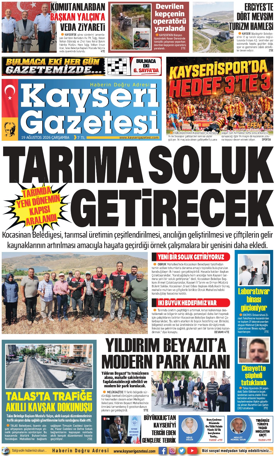 KAYSERİ GAZETESİ 19 AĞUSTOS 2026 SAYFALARI