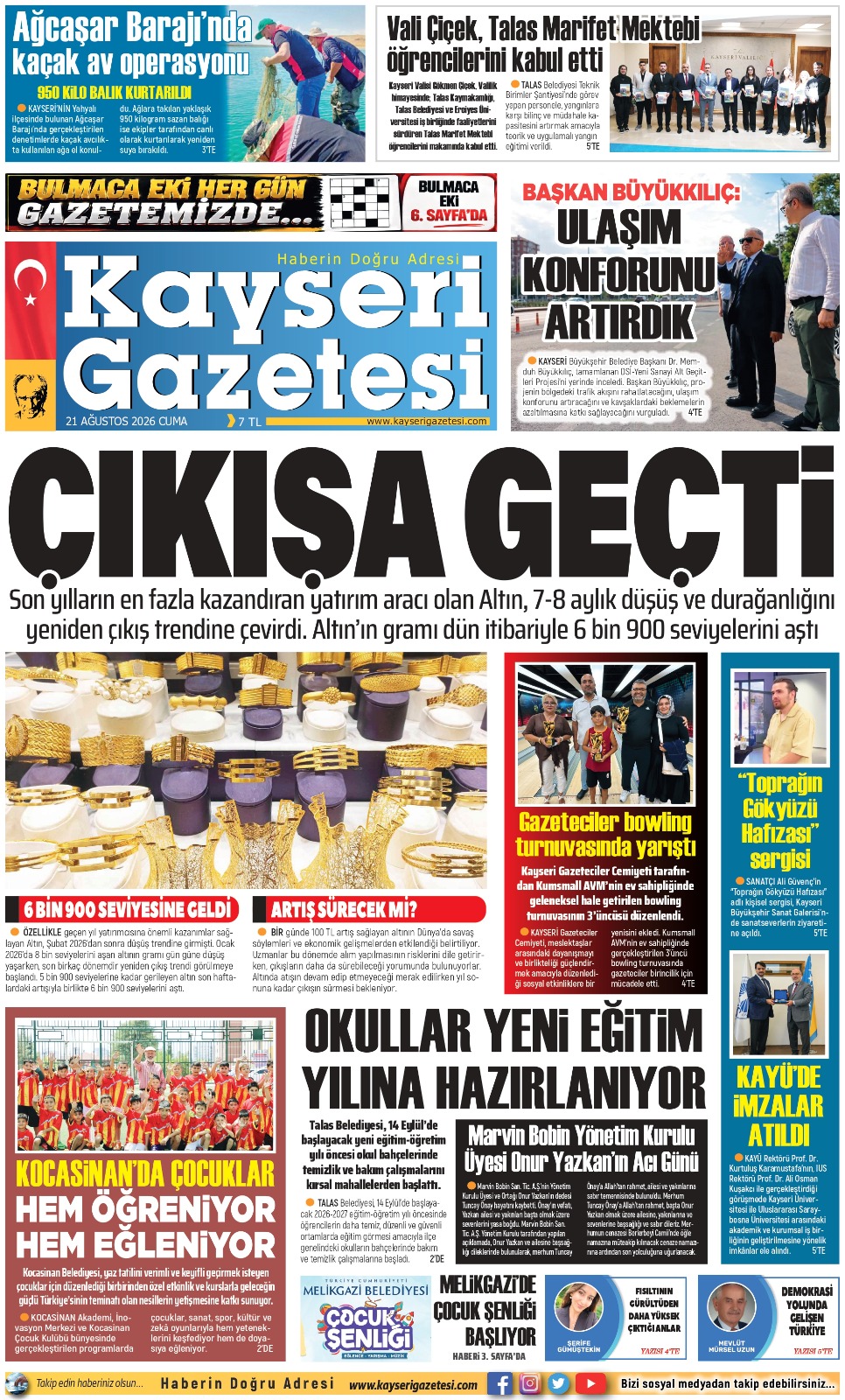 KAYSERİ GAZETESİ 21 AĞUSTOS 2026 SAYFALARI