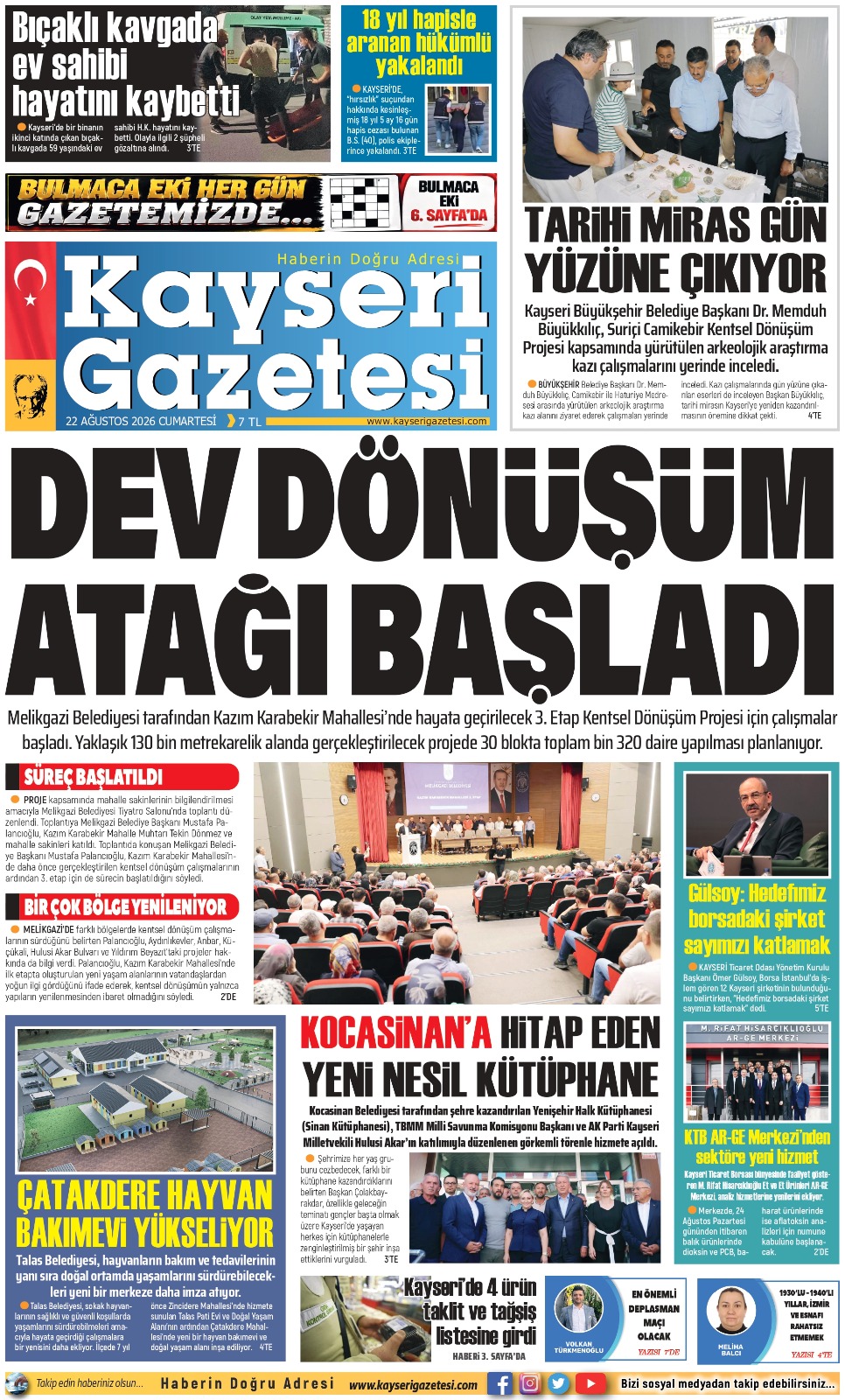 KAYSERİ GAZETESİ 22 AĞUSTOS 2026 SAYFALARI