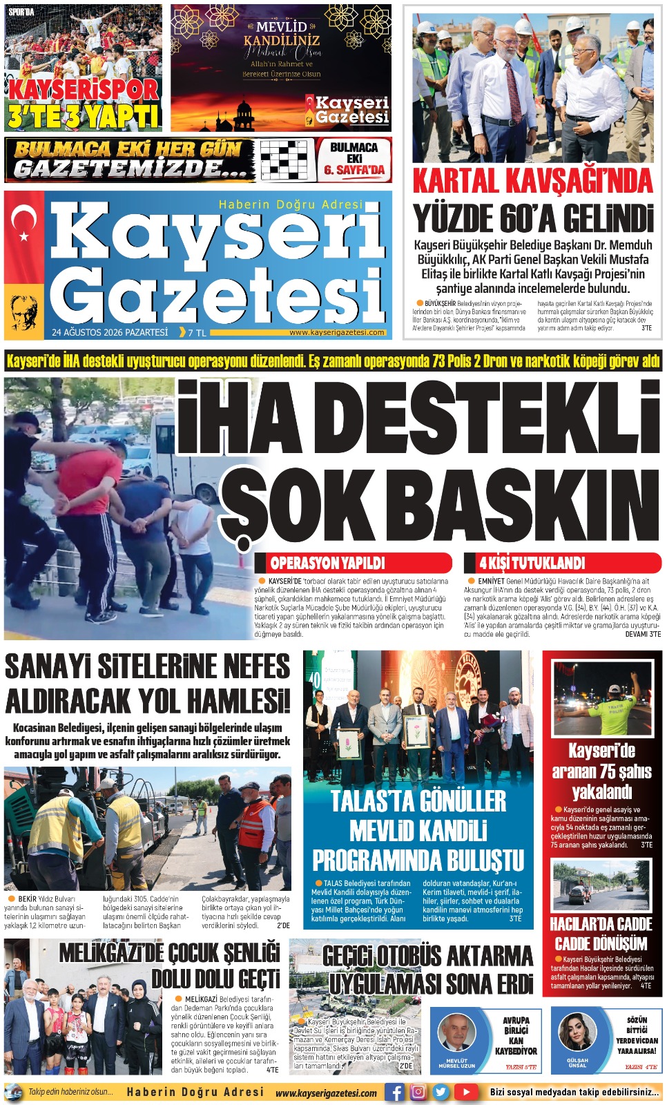 KAYSERİ GAZETESİ 24 AĞUSTOS 2026 SAYFALARI