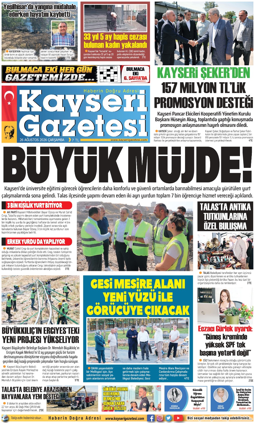 KAYSERİ GAZETESİ 26 AĞUSTOS 2026 SAYFALARI