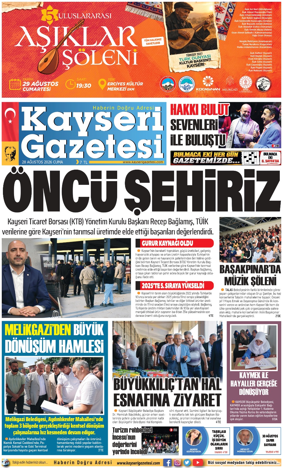 KAYSERİ GAZETESİ 28 AĞUSTOS 2026 SAYFALARI