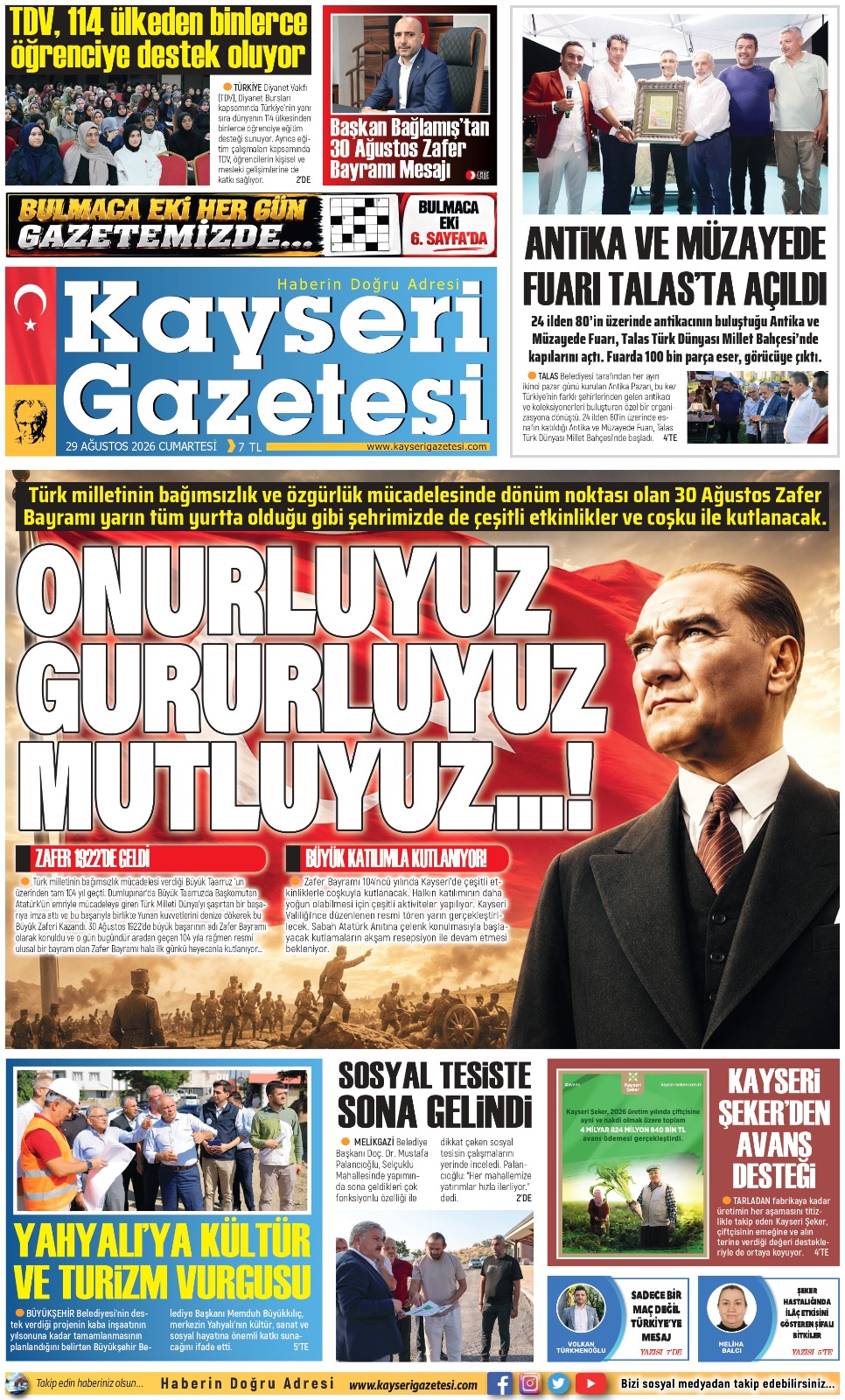 KAYSERİ GAZETESİ 29 AĞUSTOS 2026 SAYFALARI
